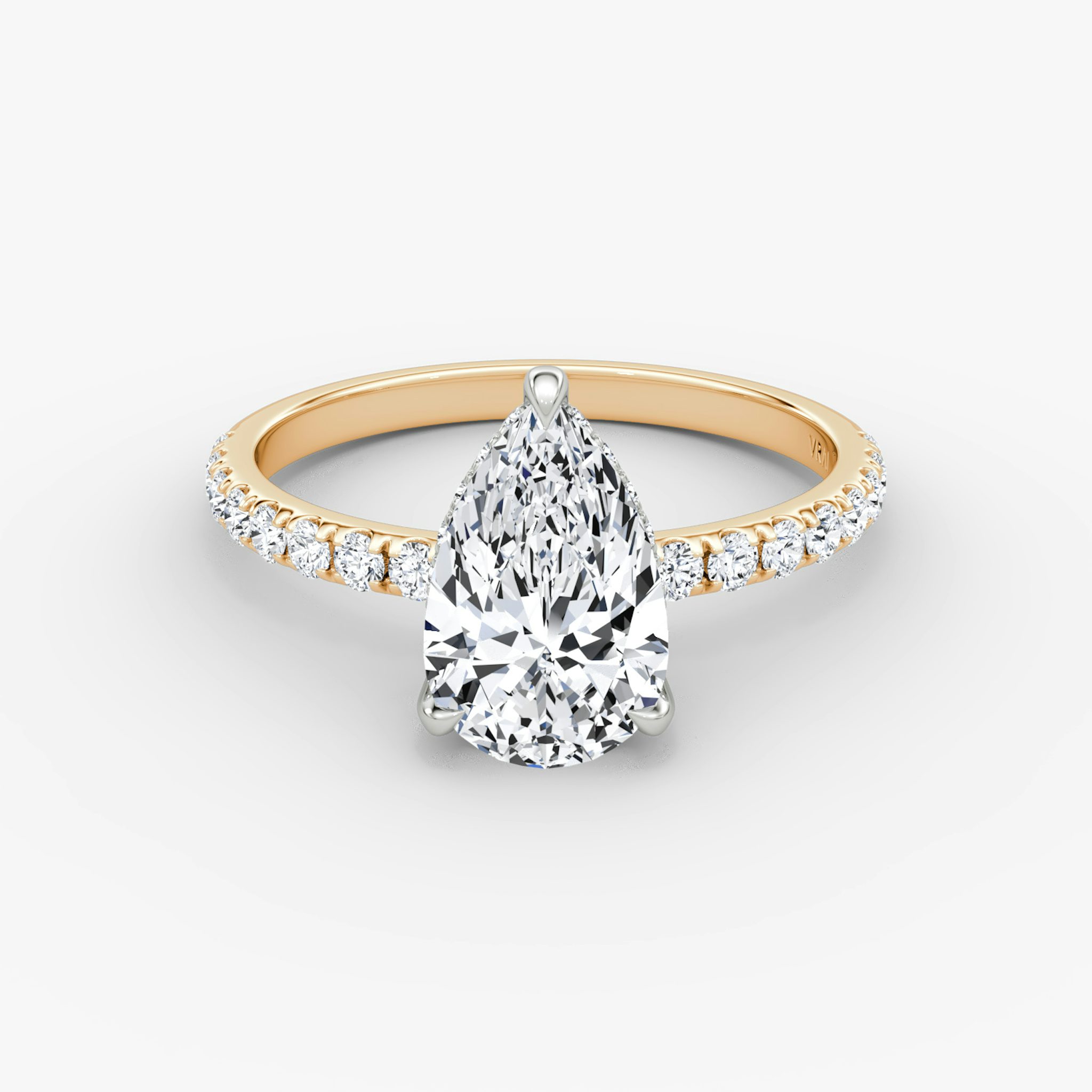 The Classic Hidden Halo | Pear | 14k | Rose Gold and Platinum | bandAccent: Pavé | bandWidth: large | prongStyle: Plain | diamondOrientation: vertical | caratWeight: other