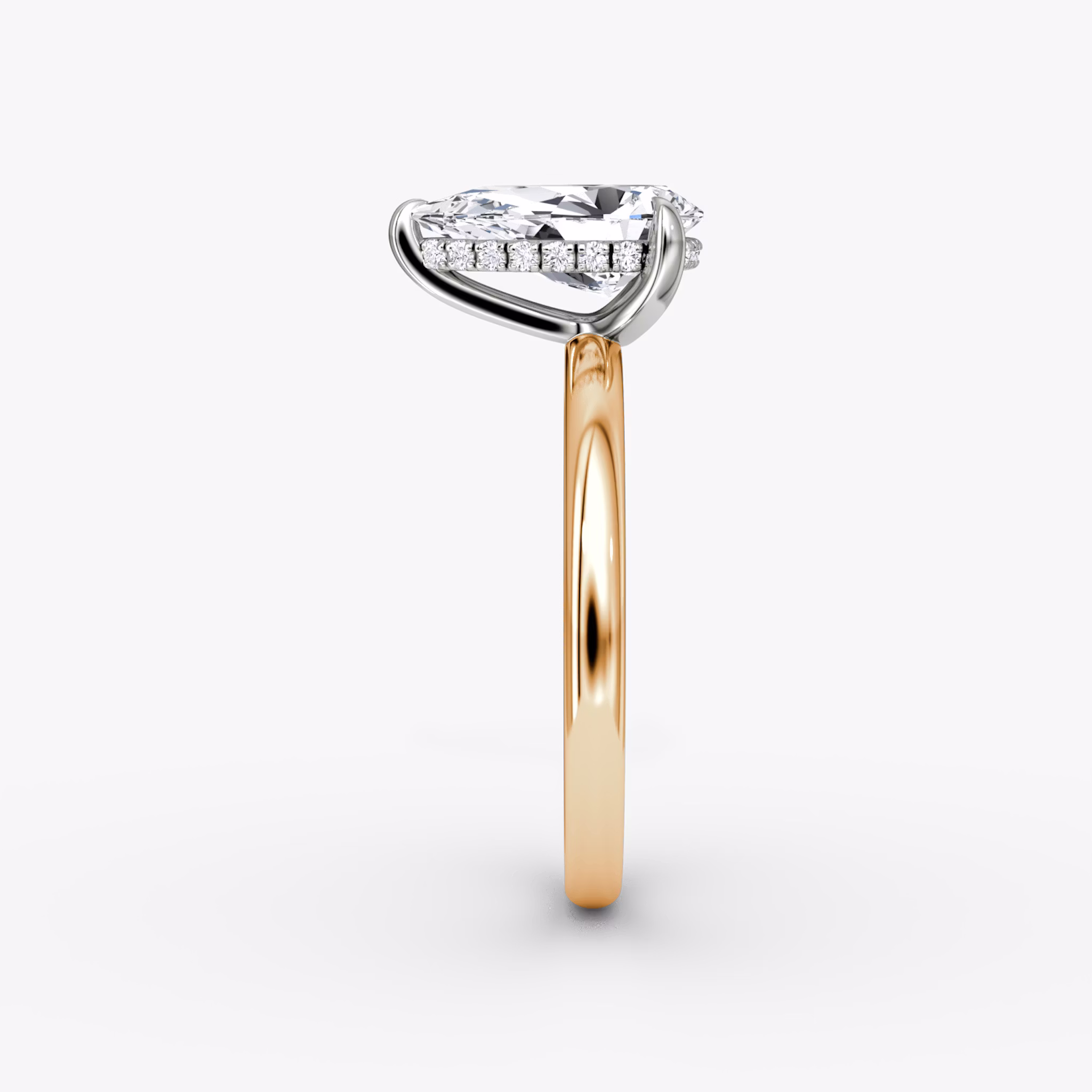 The Classic Hidden Halo | Pear | 14k | Rose Gold and Platinum | bandAccent: Plain | bandWidth: large | prongStyle: Plain | diamondOrientation: vertical | caratWeight: other