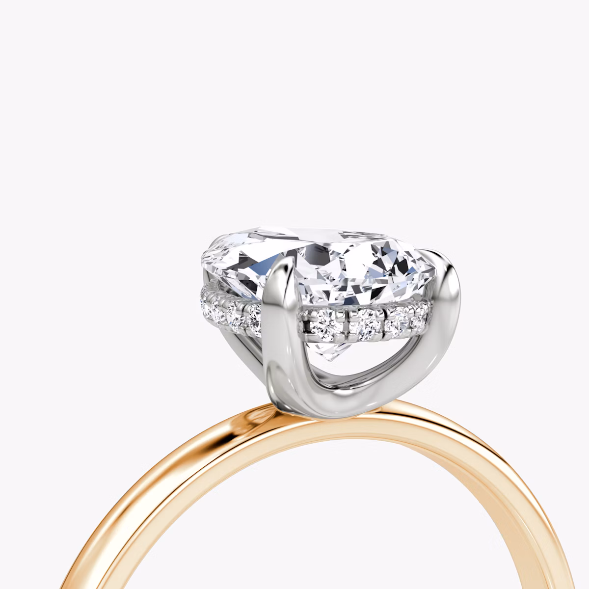 The Classic Hidden Halo | Pear | 14k | Rose Gold and Platinum | bandAccent: Plain | bandWidth: large | prongStyle: Plain | diamondOrientation: vertical | caratWeight: other