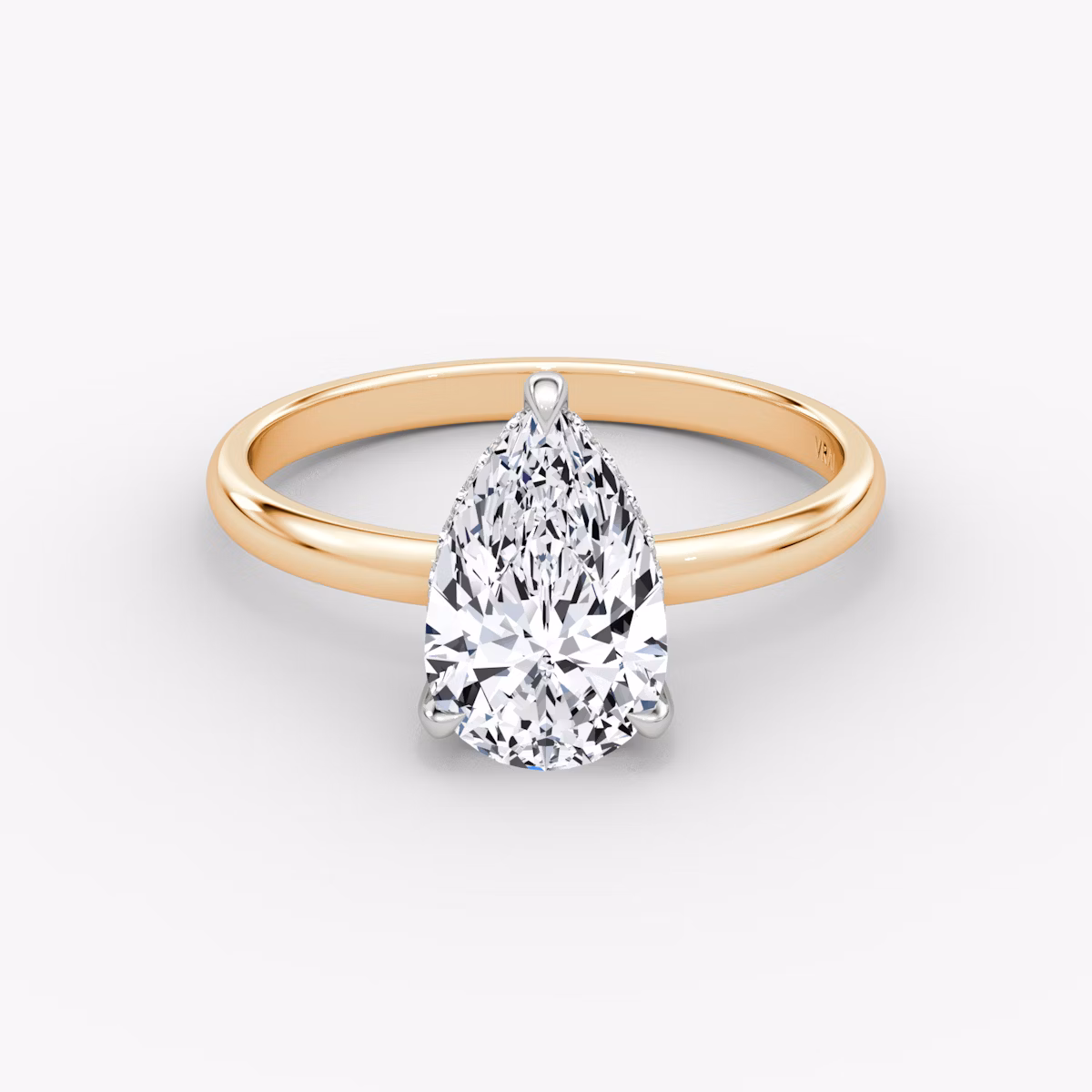 The Classic Hidden Halo | Pear | 14k | Rose Gold and Platinum | bandAccent: Plain | bandWidth: large | prongStyle: Plain | diamondOrientation: vertical | caratWeight: other