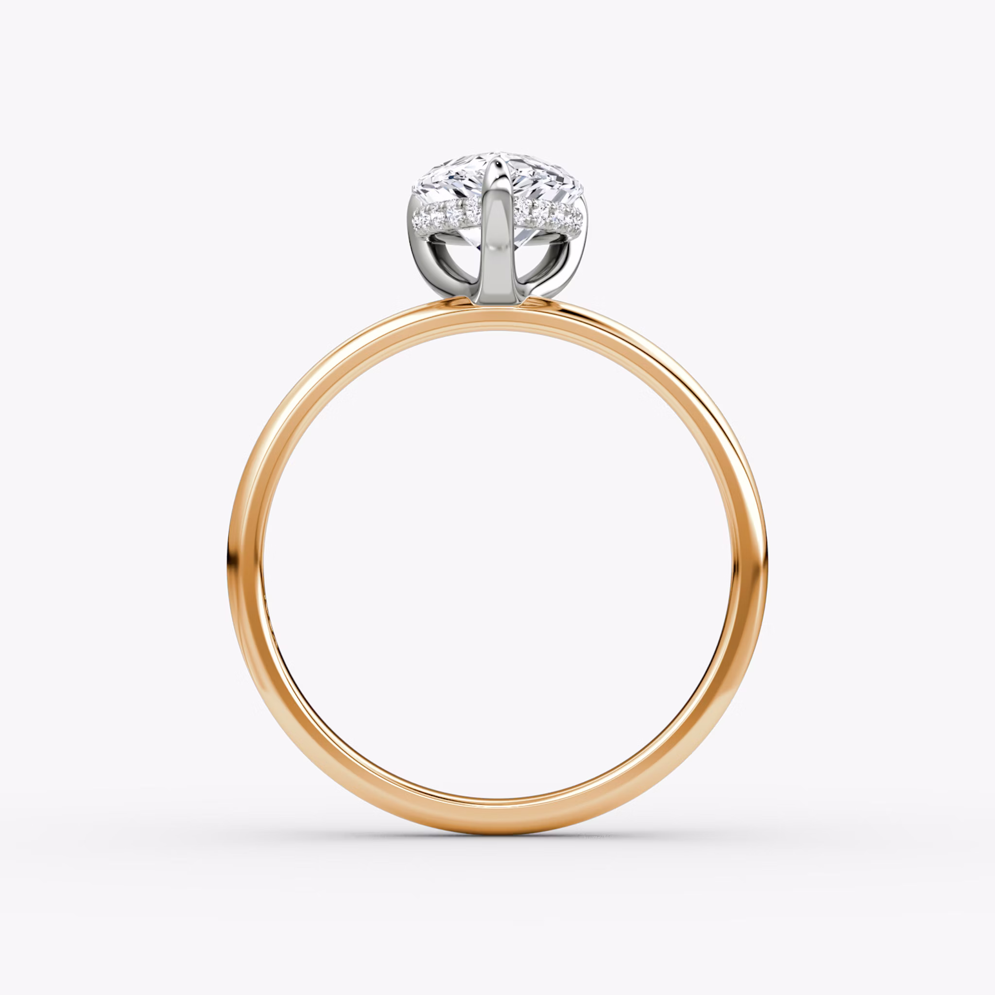 The Classic Hidden Halo | Pear | 14k | Rose Gold and Platinum | bandAccent: Plain | bandWidth: large | prongStyle: Plain | diamondOrientation: vertical | caratWeight: other