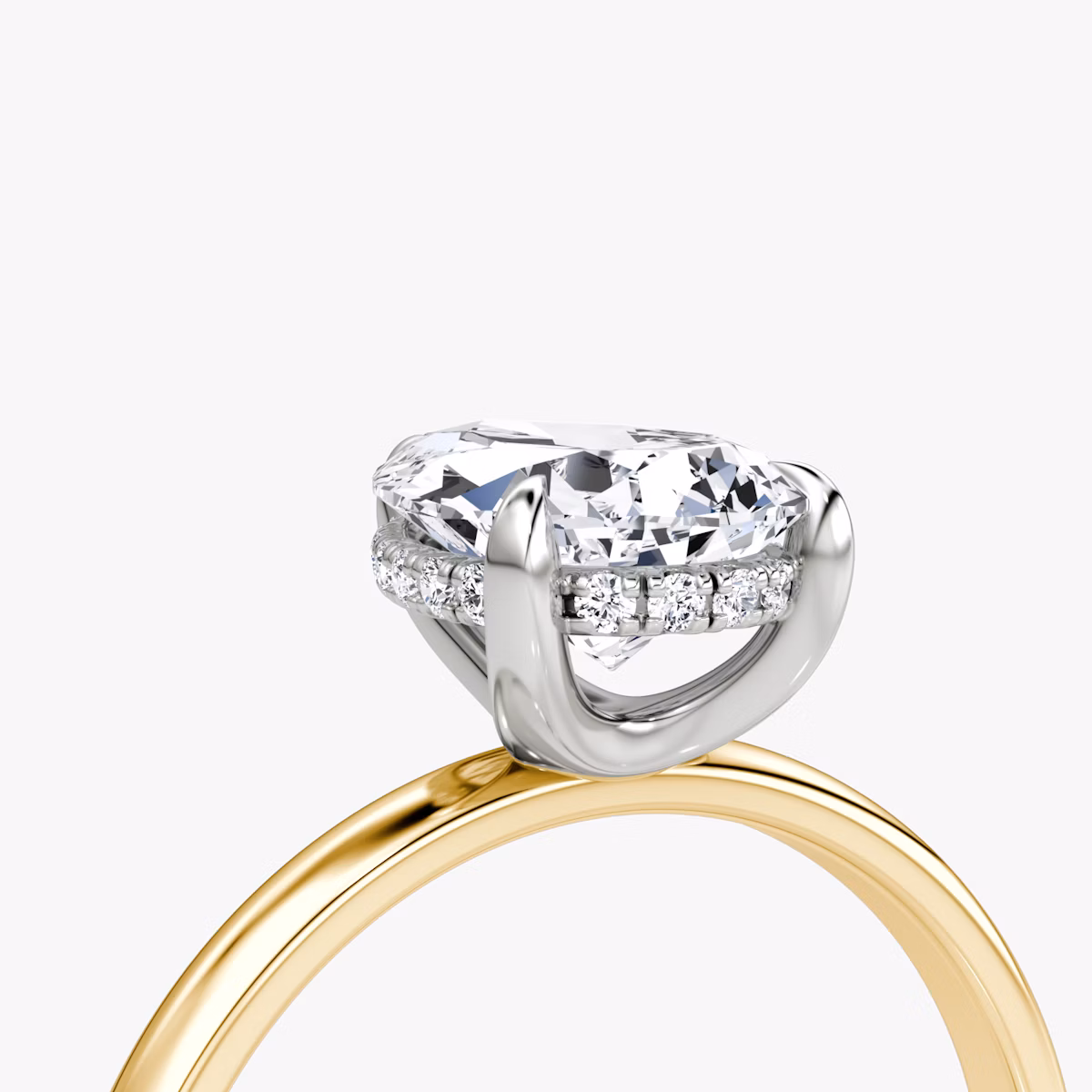 The Classic Hidden Halo | Pear | 18k | Yellow Gold and Platinum | bandAccent: Plain | bandWidth: large | prongStyle: Plain | diamondOrientation: vertical | caratWeight: other