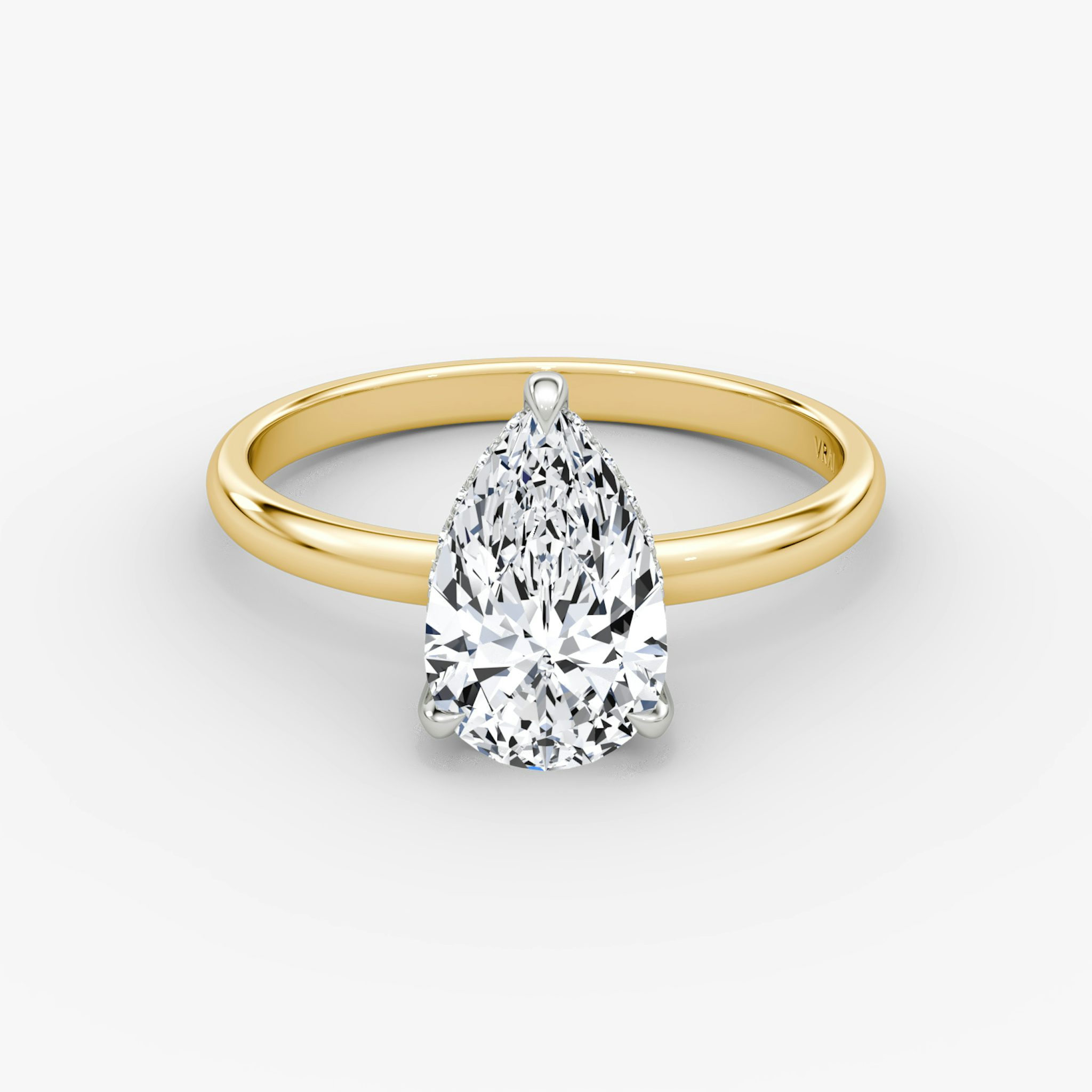 The Classic Hidden Halo | Pear | 18k | Yellow Gold and Platinum | bandAccent: Plain | bandWidth: large | prongStyle: Plain | diamondOrientation: vertical | caratWeight: other