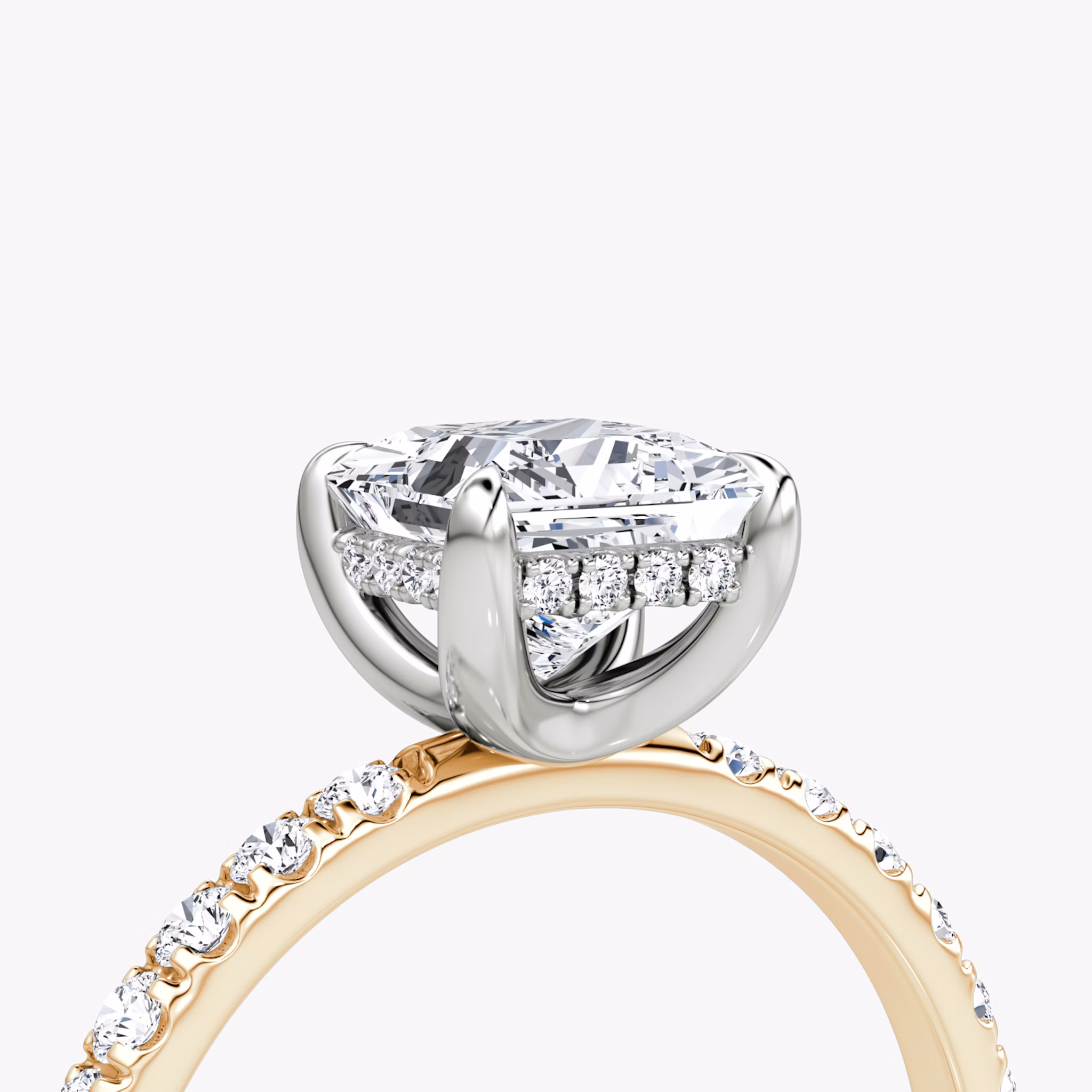 The Classic Hidden Halo | Princess | 14k | Rose Gold and Platinum | bandAccent: Pavé | bandWidth: large | prongStyle: Plain | diamondOrientation: vertical | caratWeight: other