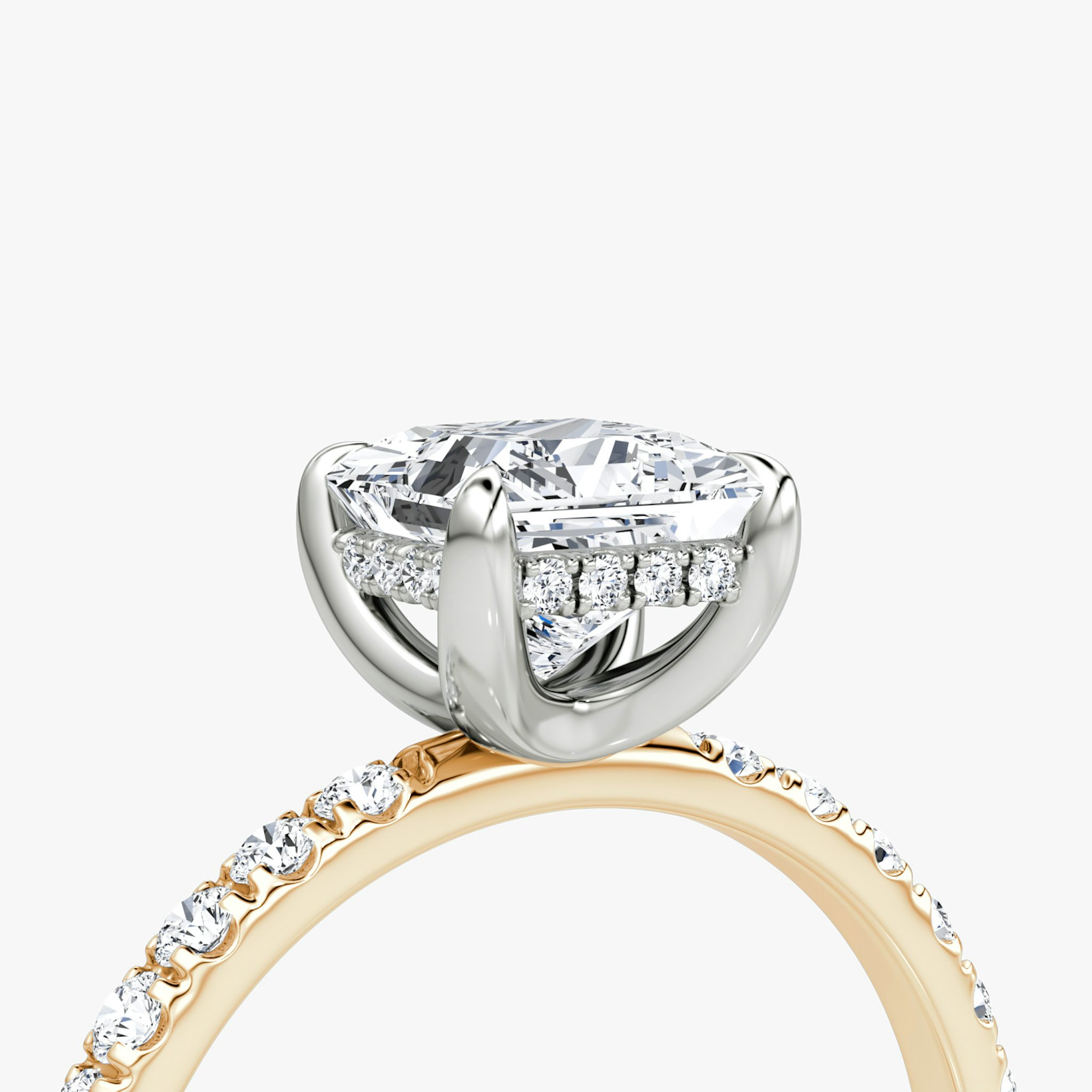 The Classic Hidden Halo | Princess | 14k | Rose Gold and Platinum | bandAccent: Pavé | bandWidth: large | prongStyle: Plain | diamondOrientation: vertical | caratWeight: other