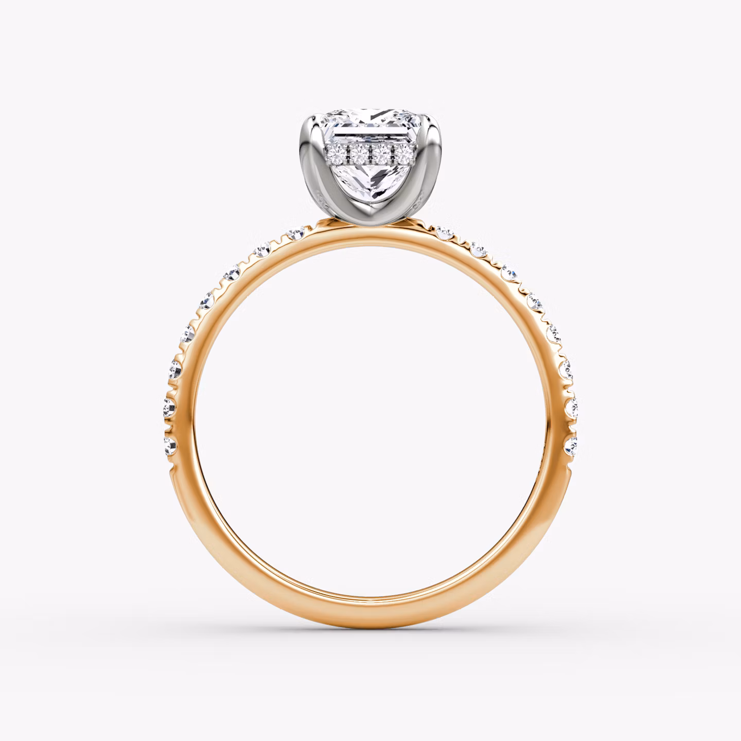 The Classic Hidden Halo | Princess | 14k | Rose Gold and Platinum | bandAccent: Pavé | bandWidth: large | prongStyle: Plain | diamondOrientation: vertical | caratWeight: other