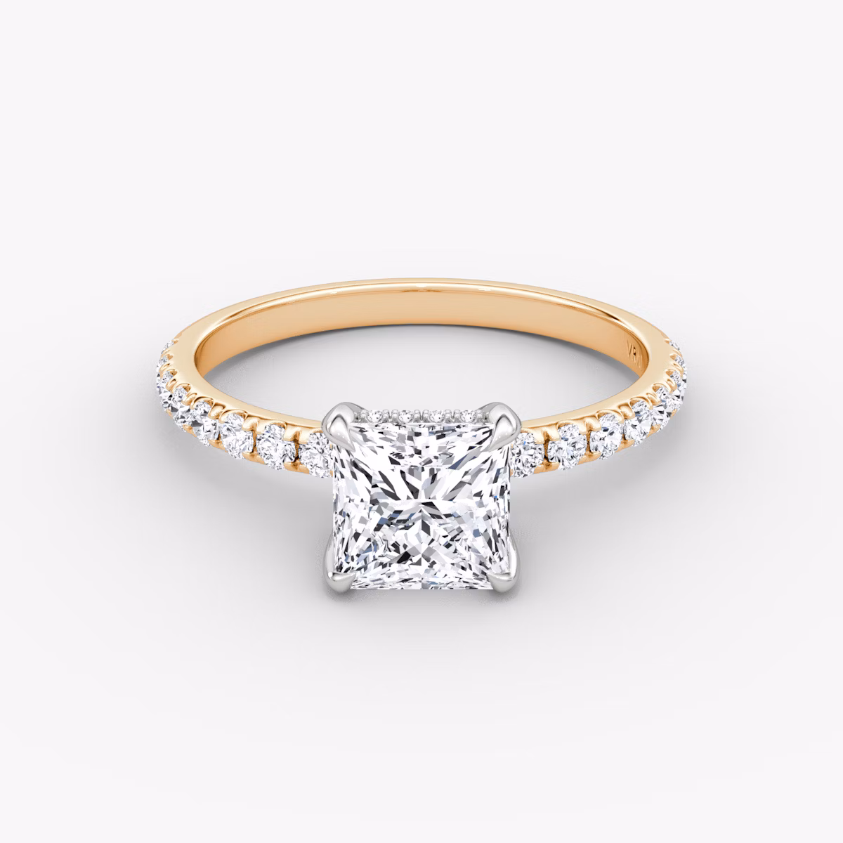 The Classic Hidden Halo | Princess | 14k | Rose Gold and Platinum | bandAccent: Pavé | bandWidth: large | prongStyle: Plain | diamondOrientation: vertical | caratWeight: other