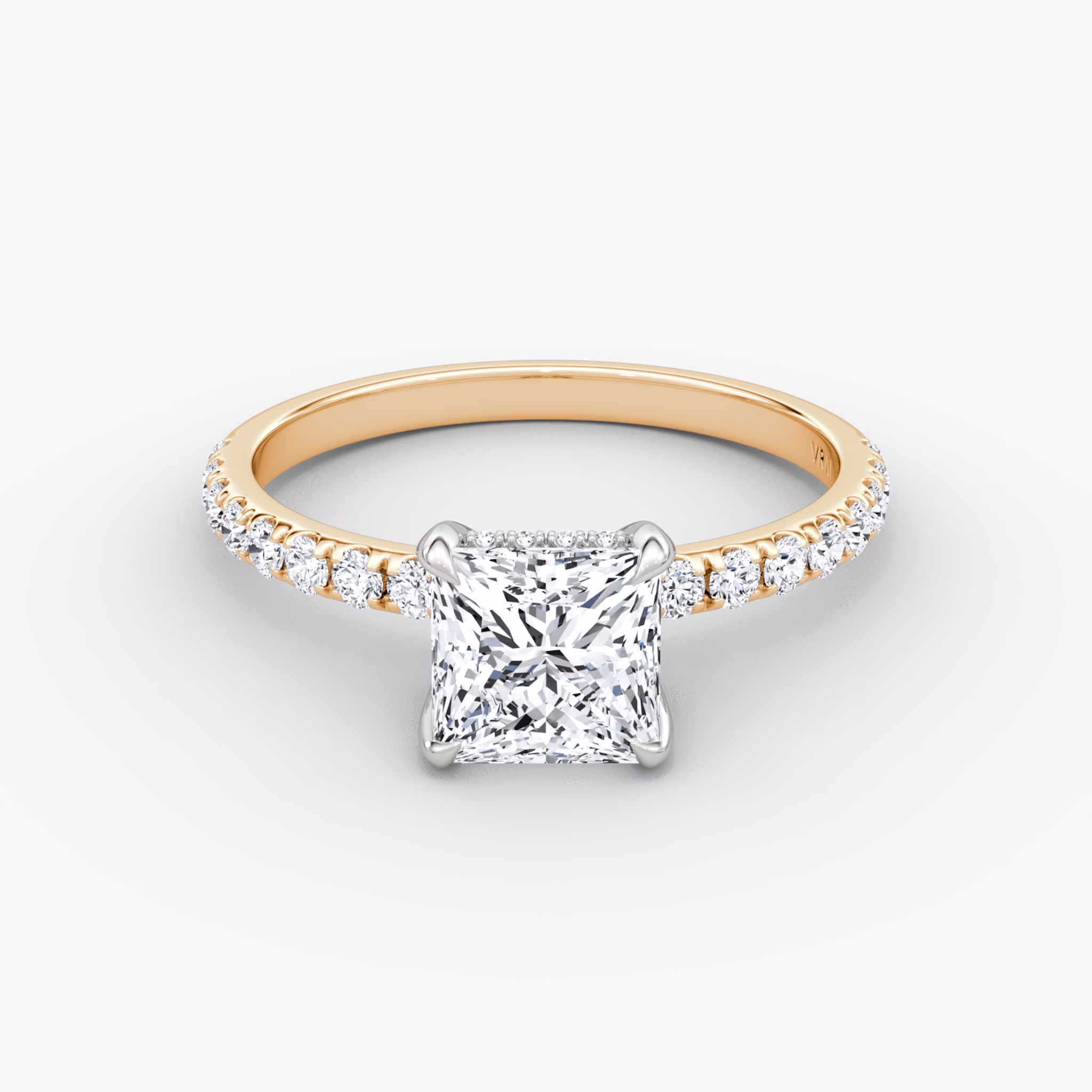 The Classic Hidden Halo | Princess | 14k | Rose Gold and Platinum | bandAccent: Pavé | bandWidth: large | prongStyle: Plain | diamondOrientation: vertical | caratWeight: other