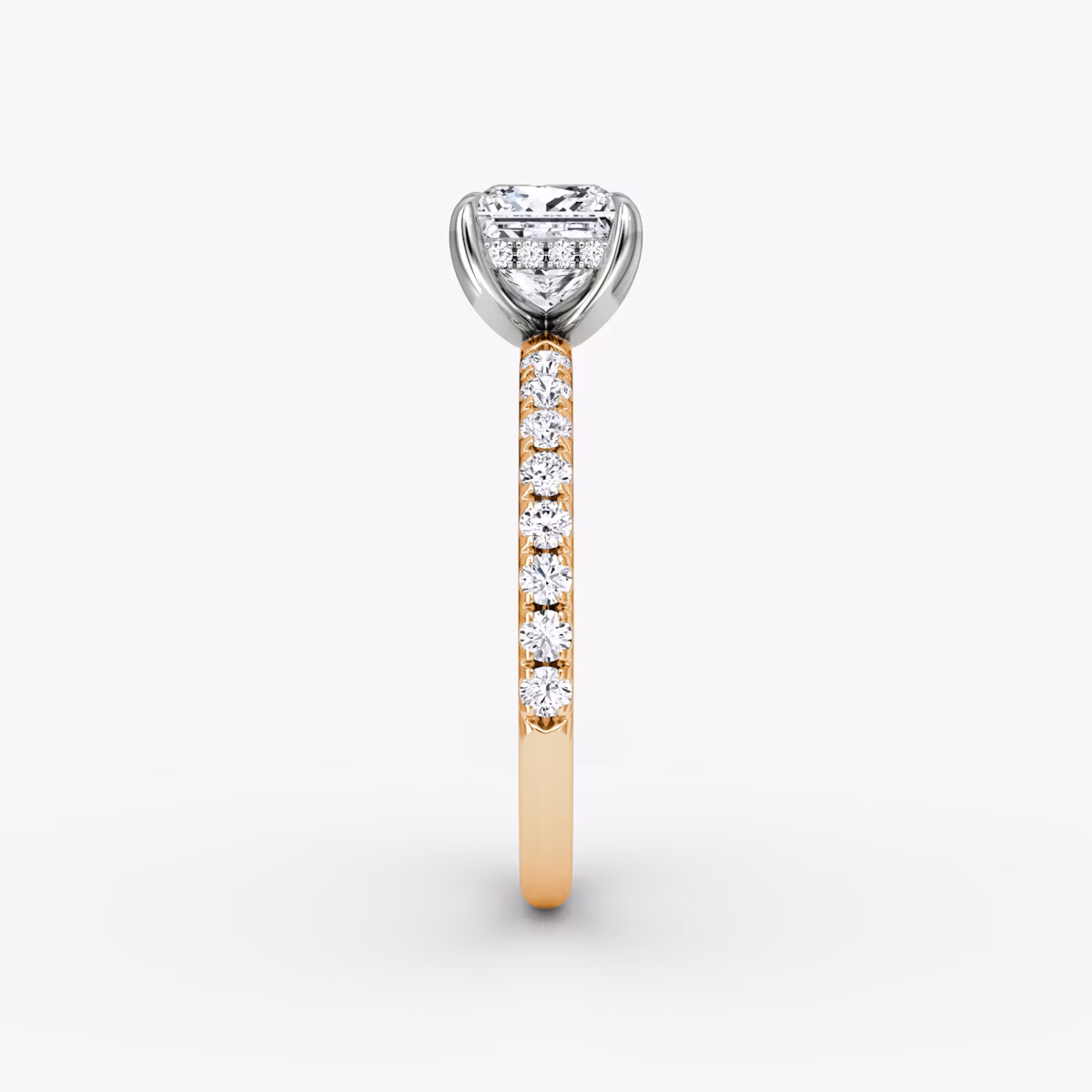 The Classic Hidden Halo | Princess | 14k | Rose Gold and Platinum | bandAccent: Pavé | bandWidth: large | prongStyle: Plain | diamondOrientation: vertical | caratWeight: other