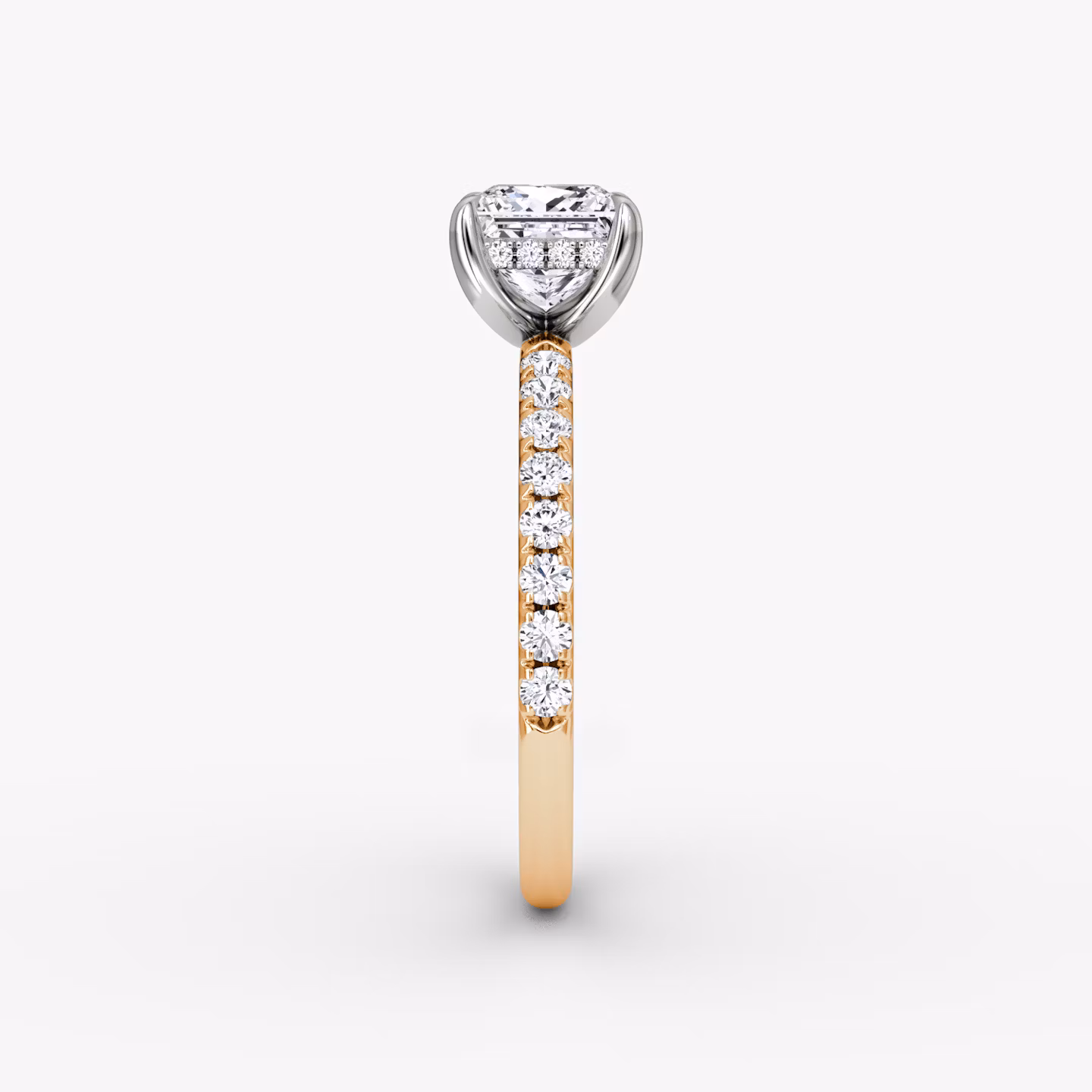 The Classic Hidden Halo | Princess | 14k | Rose Gold and Platinum | bandAccent: Pavé | bandWidth: large | prongStyle: Plain | diamondOrientation: vertical | caratWeight: other