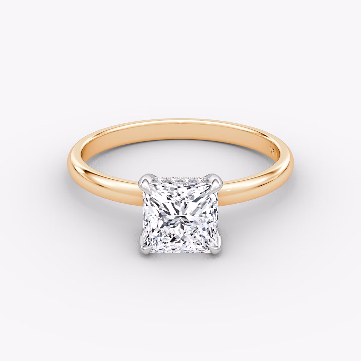 The Classic Hidden Halo | Princess | 14k | Rose Gold and Platinum | bandAccent: Plain | bandWidth: large | prongStyle: Plain | diamondOrientation: vertical | caratWeight: other