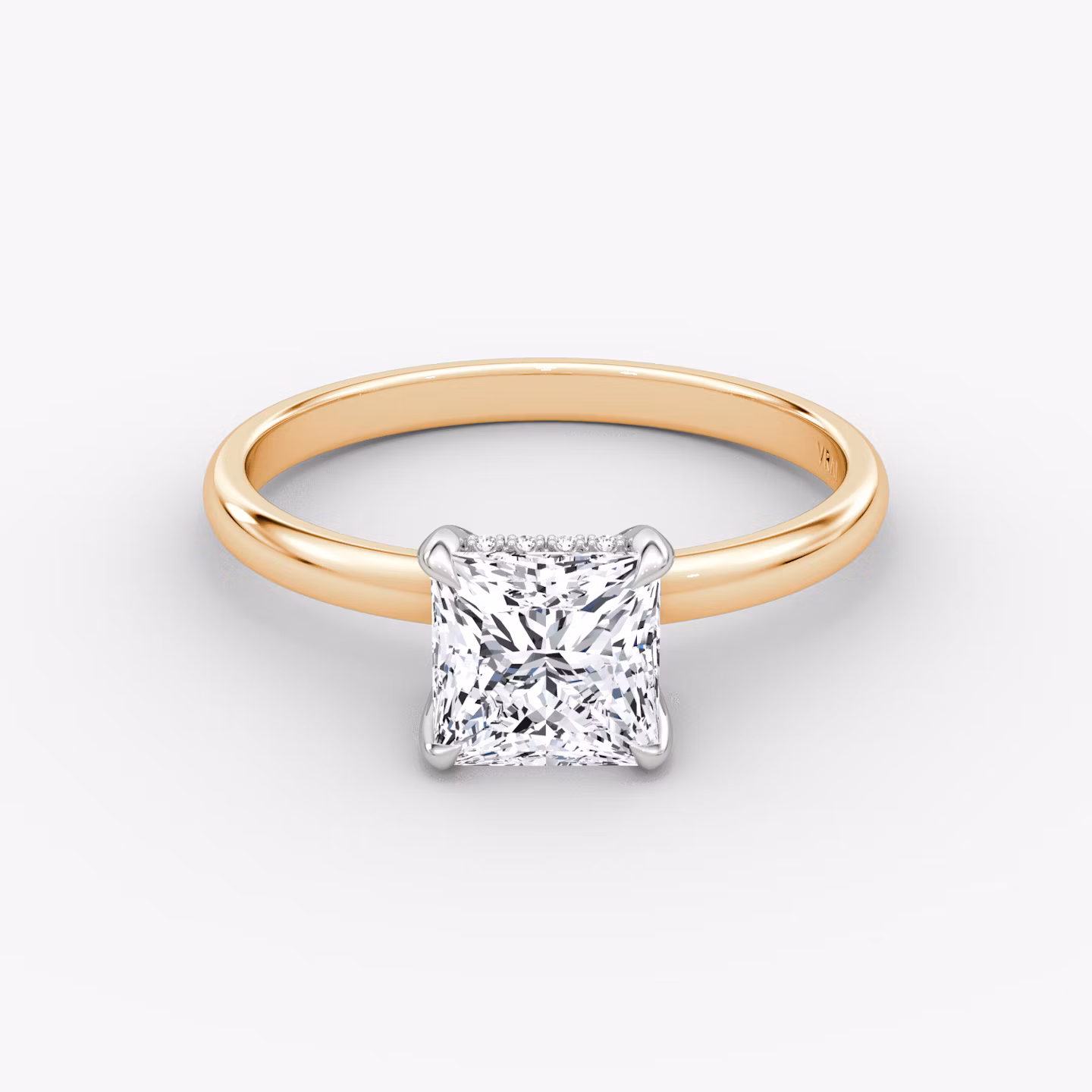 The Classic Hidden Halo | Princess | 14k | Rose Gold and Platinum | bandAccent: Plain | bandWidth: large | prongStyle: Plain | diamondOrientation: vertical | caratWeight: other