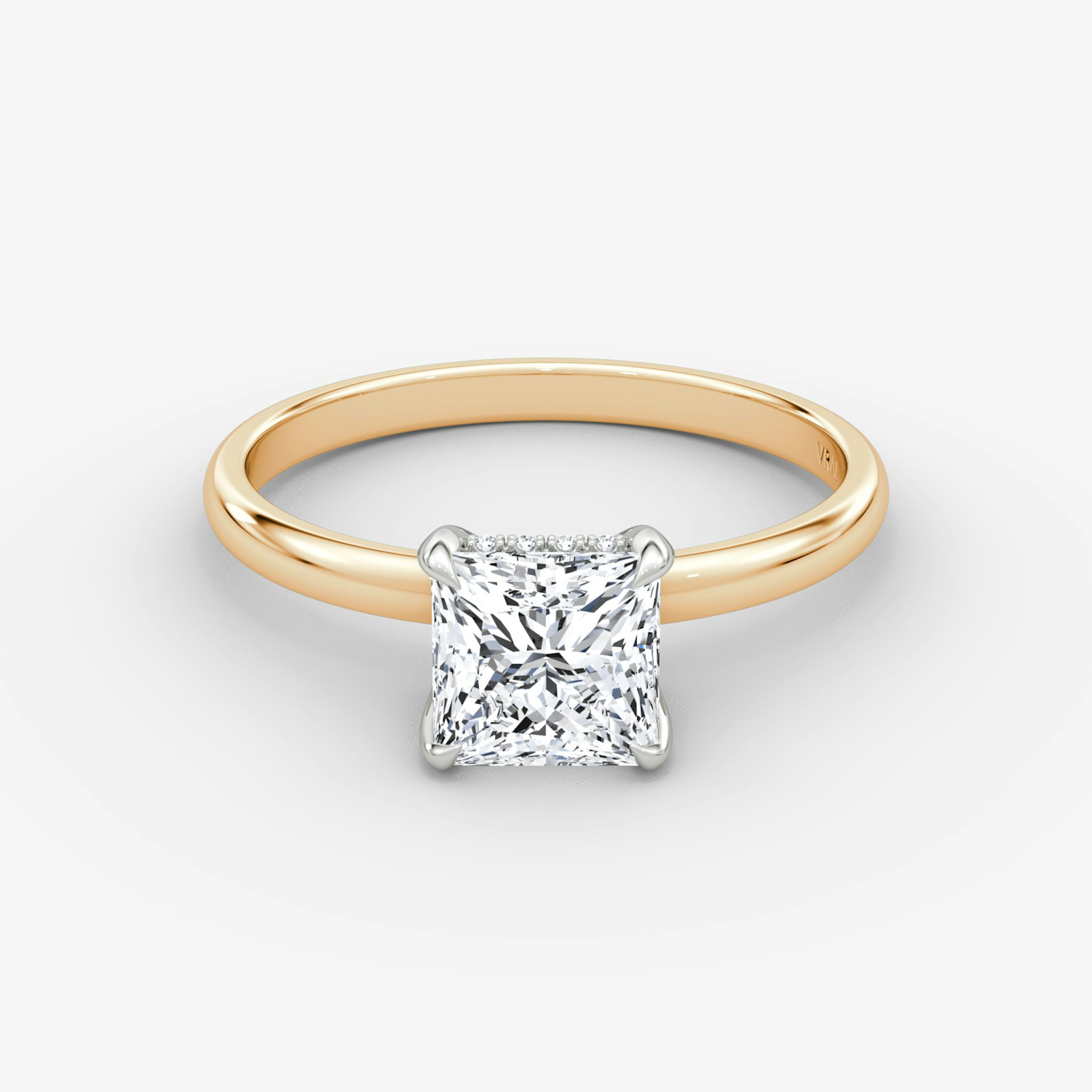 The Classic Hidden Halo | Princess | 14k | Rose Gold and Platinum | bandAccent: Plain | bandWidth: large | prongStyle: Plain | diamondOrientation: vertical | caratWeight: other
