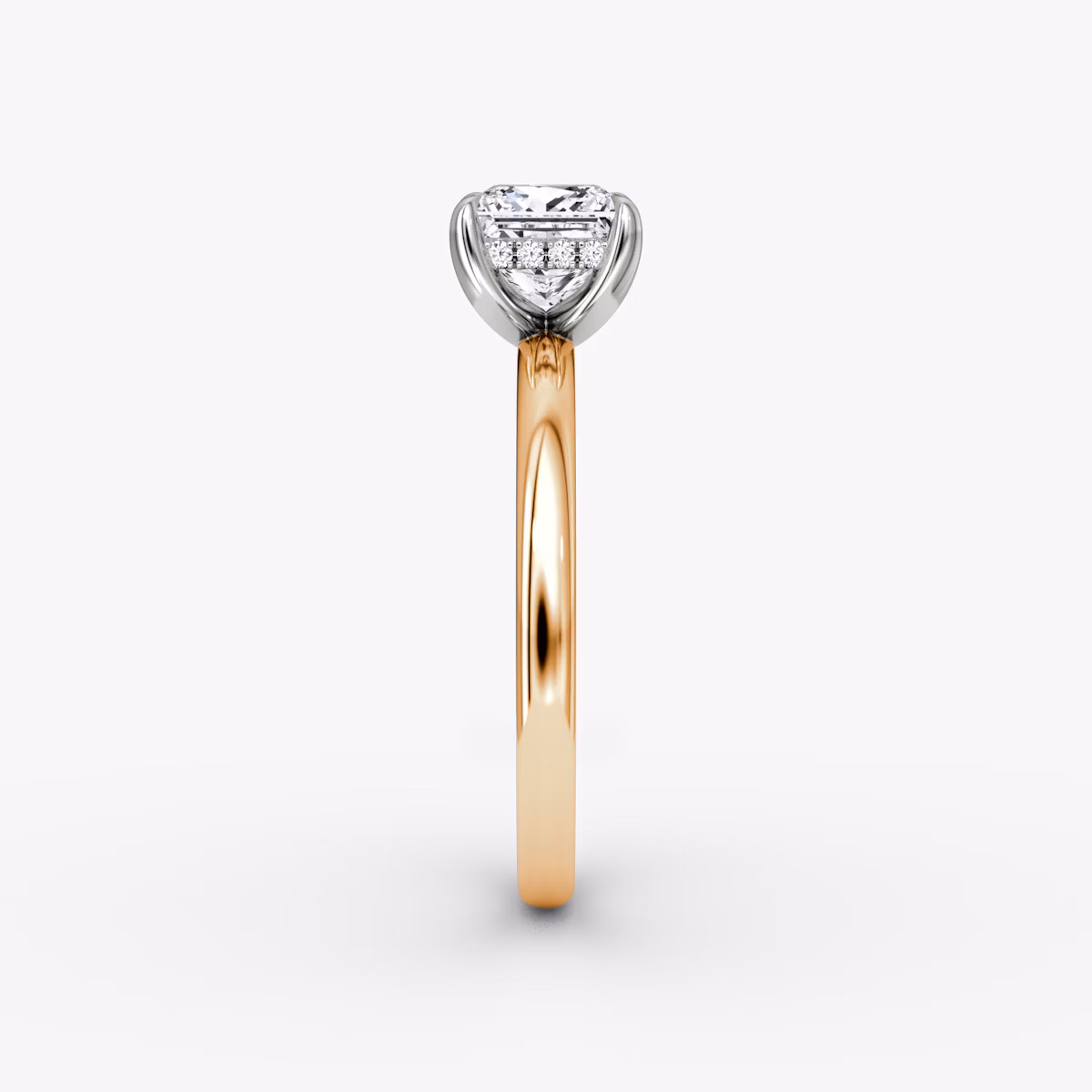 The Classic Hidden Halo | Princess | 14k | Rose Gold and Platinum | bandAccent: Plain | bandWidth: large | prongStyle: Plain | diamondOrientation: vertical | caratWeight: other