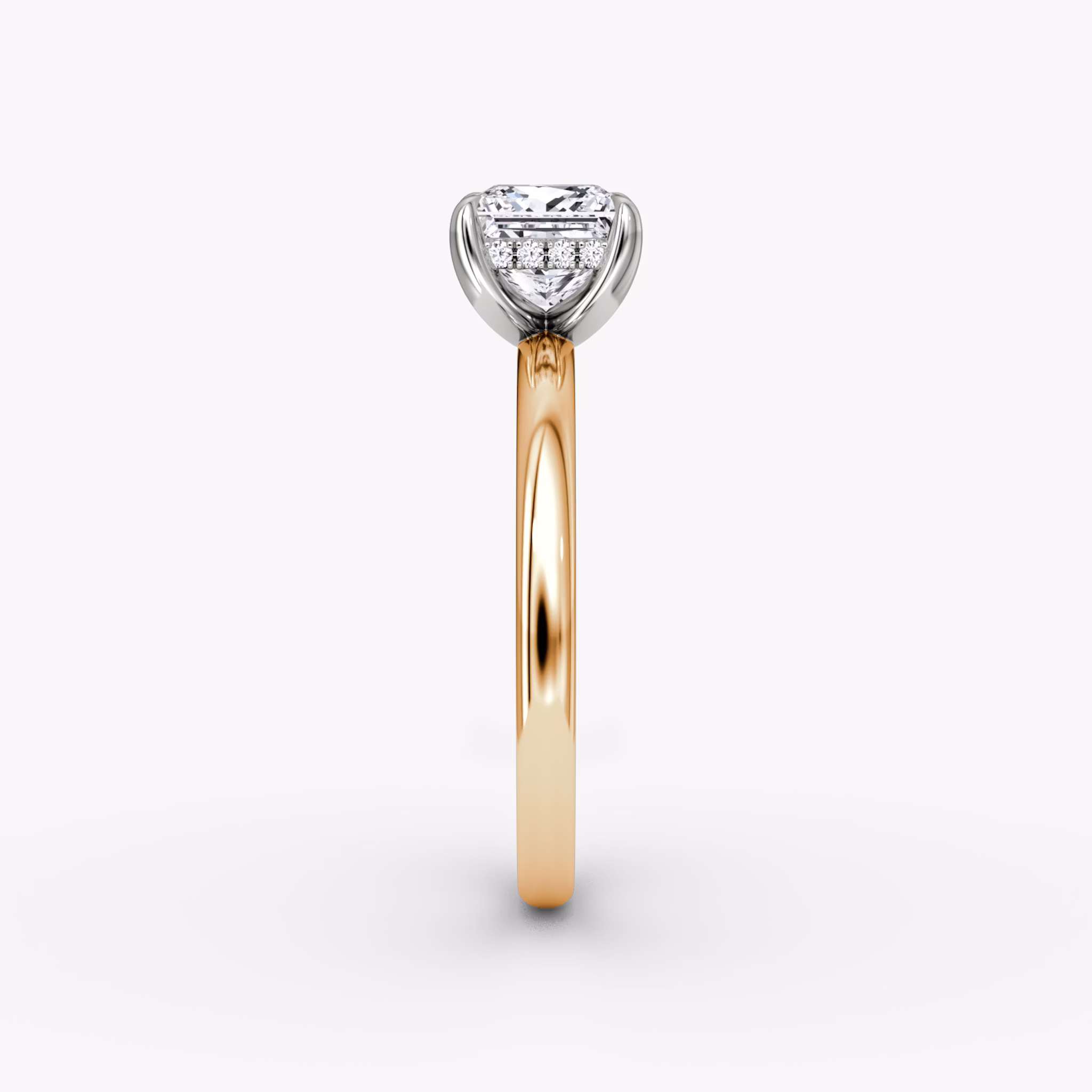 The Classic Hidden Halo | Princess | 14k | Rose Gold and Platinum | bandAccent: Plain | bandWidth: large | prongStyle: Plain | diamondOrientation: vertical | caratWeight: other