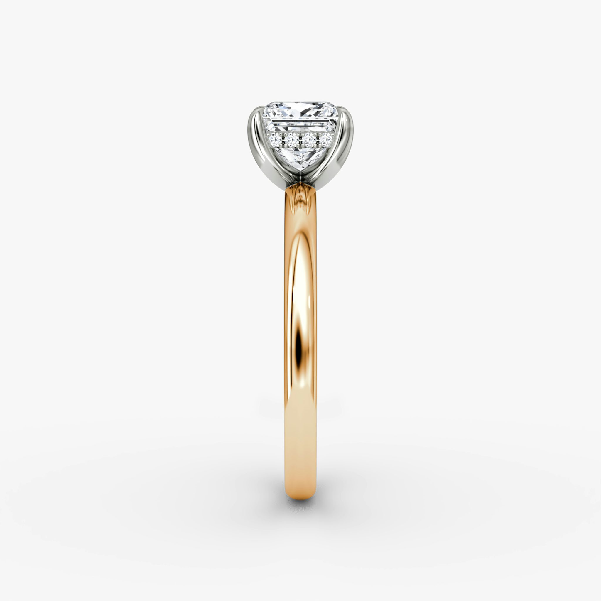The Classic Hidden Halo | Princess | 14k | Rose Gold and Platinum | bandAccent: Plain | bandWidth: large | prongStyle: Plain | diamondOrientation: vertical | caratWeight: other
