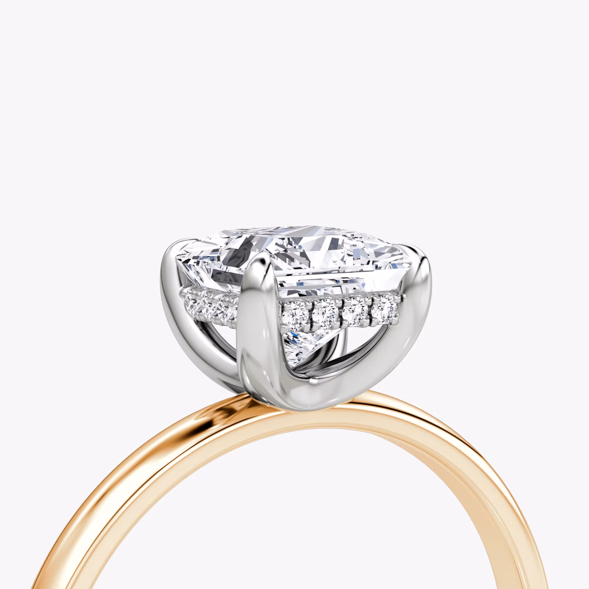 The Classic Hidden Halo | Princess | 14k | Rose Gold and Platinum | bandAccent: Plain | bandWidth: large | prongStyle: Plain | diamondOrientation: vertical | caratWeight: other