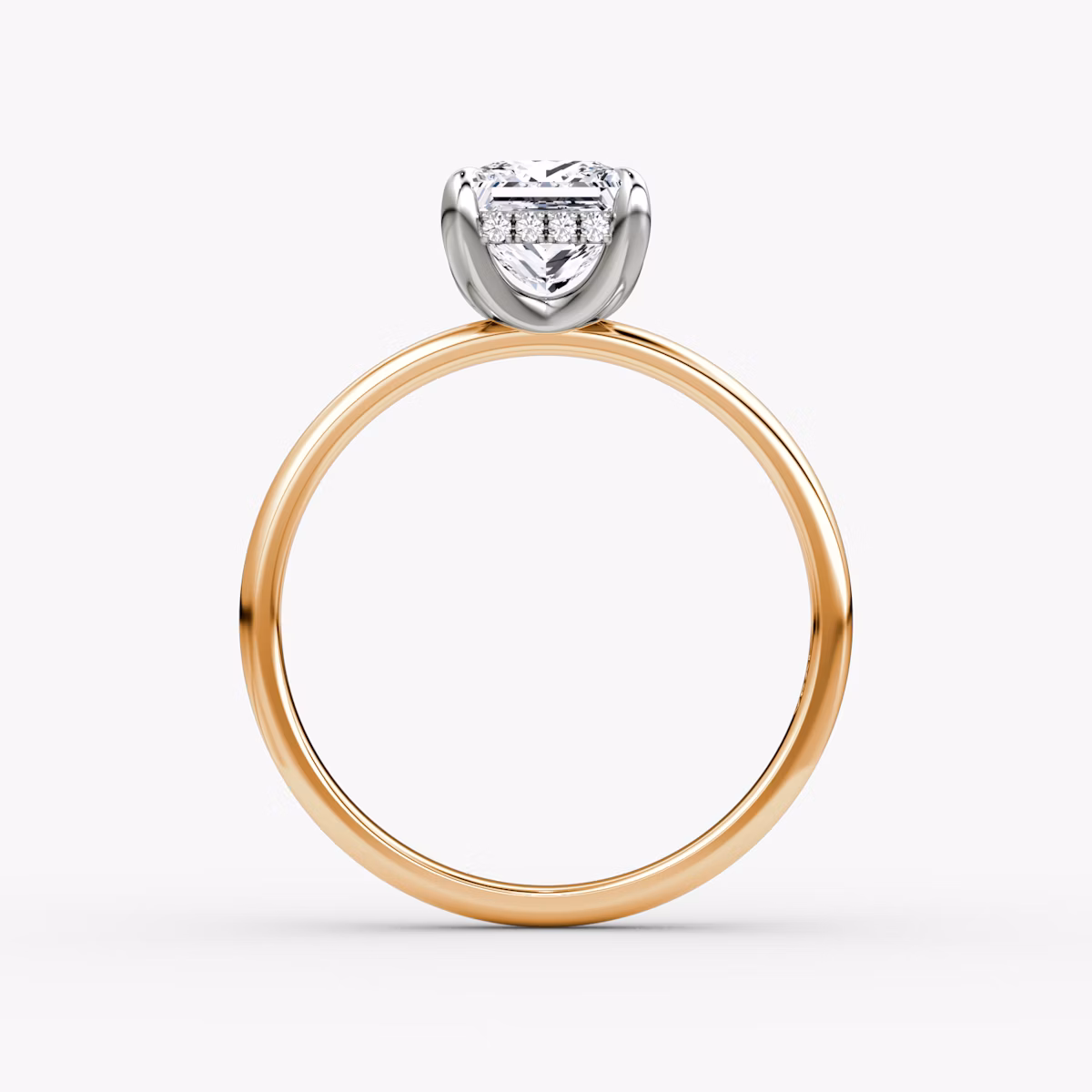 The Classic Hidden Halo | Princess | 14k | Rose Gold and Platinum | bandAccent: Plain | bandWidth: large | prongStyle: Plain | diamondOrientation: vertical | caratWeight: other