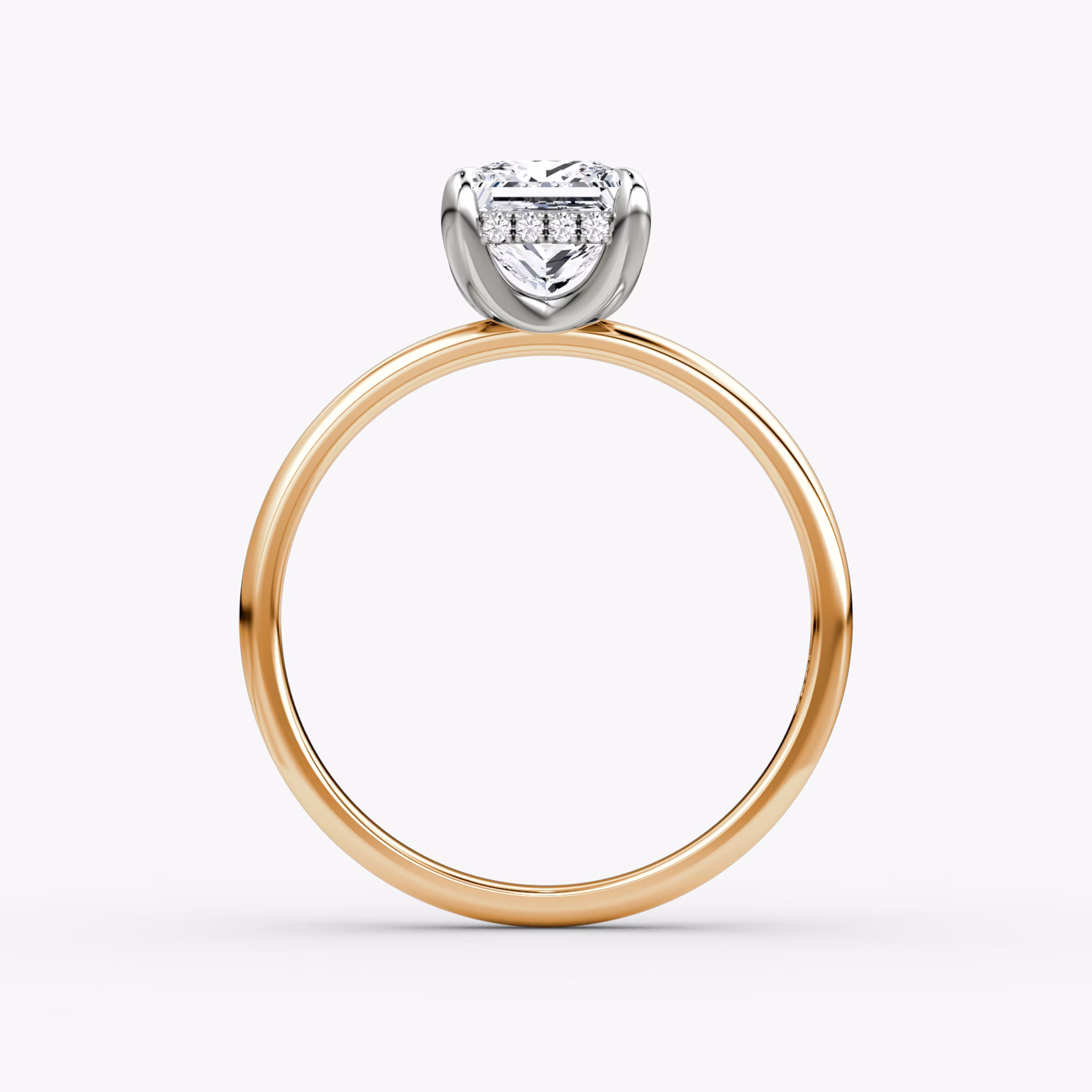 The Classic Hidden Halo | Princess | 14k | Rose Gold and Platinum | bandAccent: Plain | bandWidth: large | prongStyle: Plain | diamondOrientation: vertical | caratWeight: other