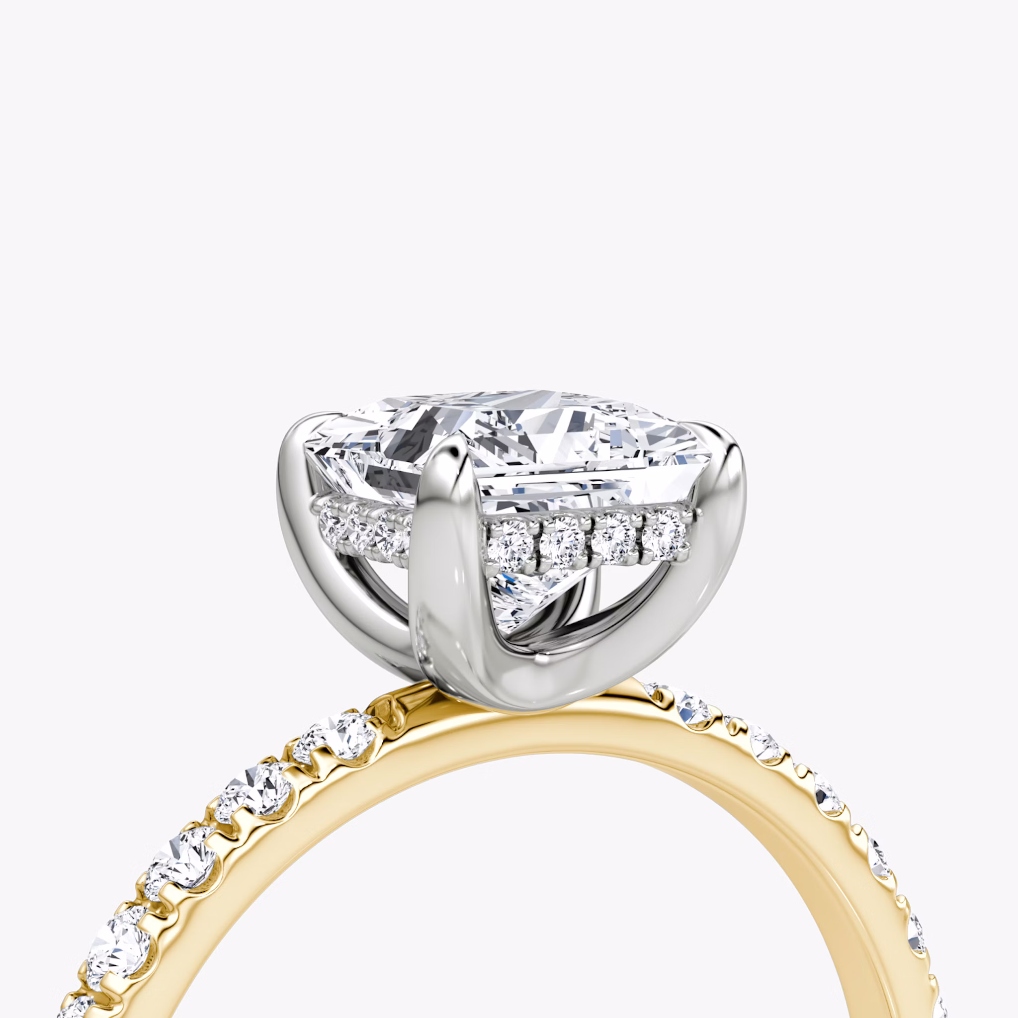 The Classic Hidden Halo | Princess | 18k | Yellow Gold and Platinum | bandAccent: Pavé | bandWidth: large | prongStyle: Plain | diamondOrientation: vertical | caratWeight: other
