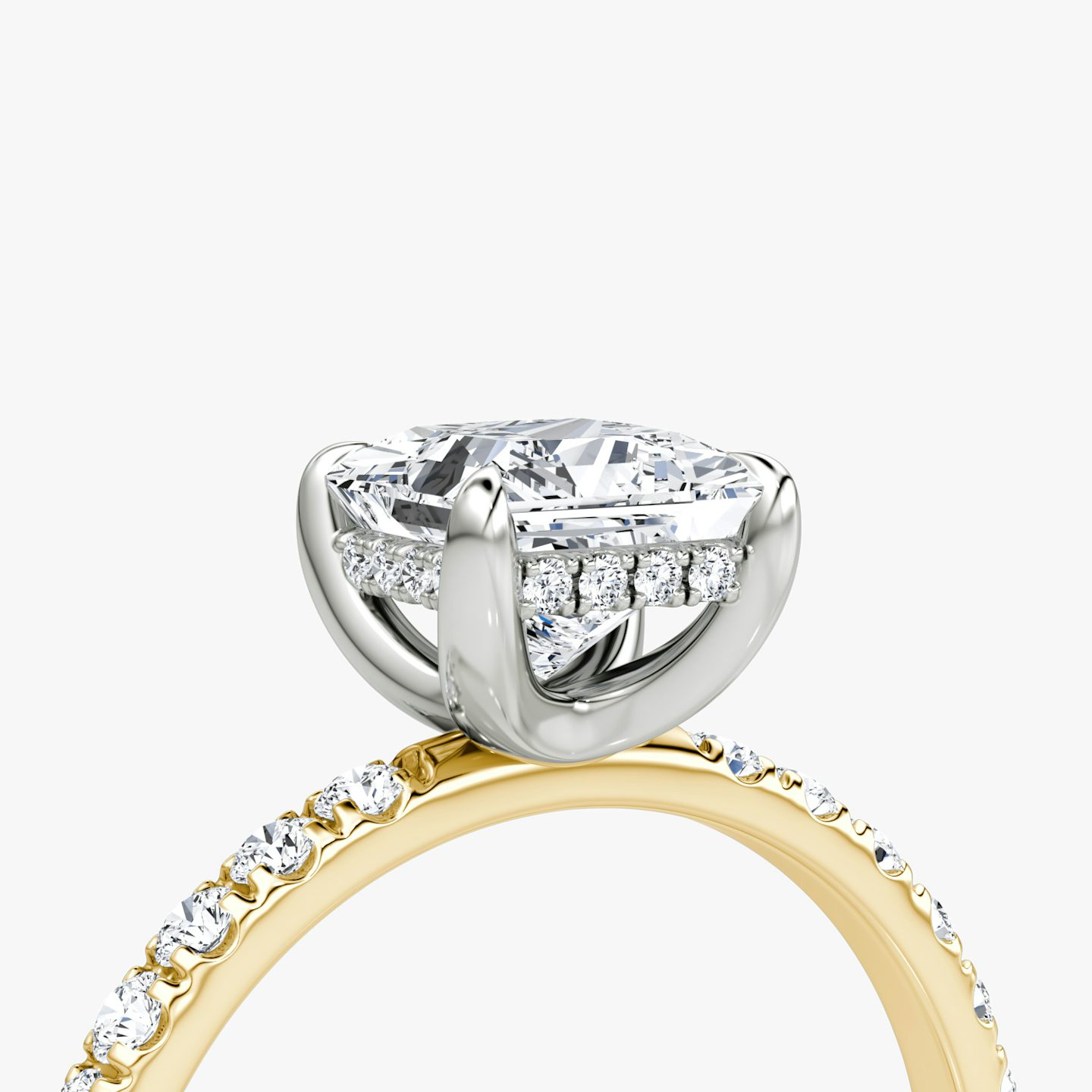 The Classic Hidden Halo | Princess | 18k | Yellow Gold and Platinum | bandAccent: Pavé | bandWidth: large | prongStyle: Plain | diamondOrientation: vertical | caratWeight: other