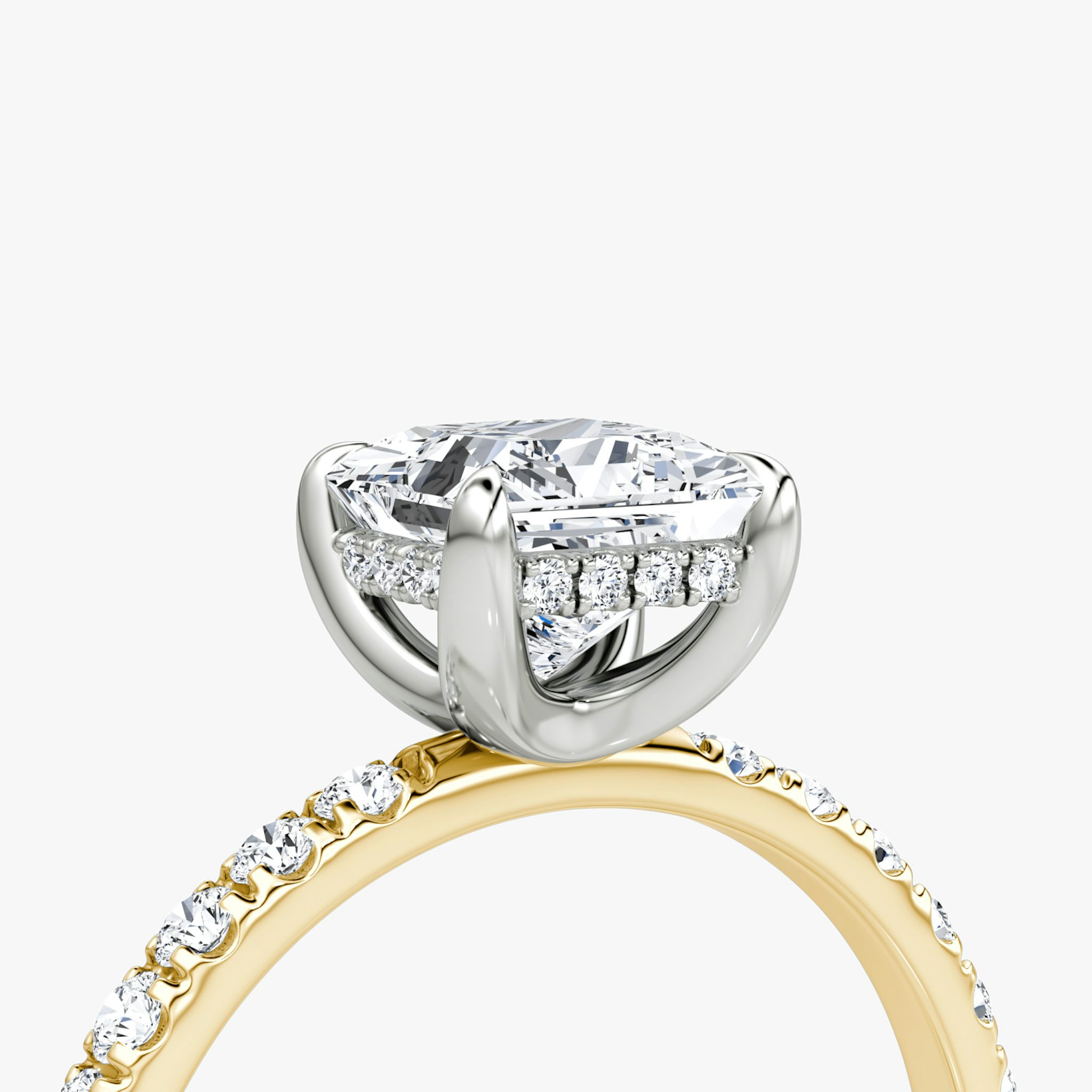 The Classic Hidden Halo | Princess | 18k | Yellow Gold and Platinum | bandAccent: Pavé | bandWidth: large | prongStyle: Plain | diamondOrientation: vertical | caratWeight: other