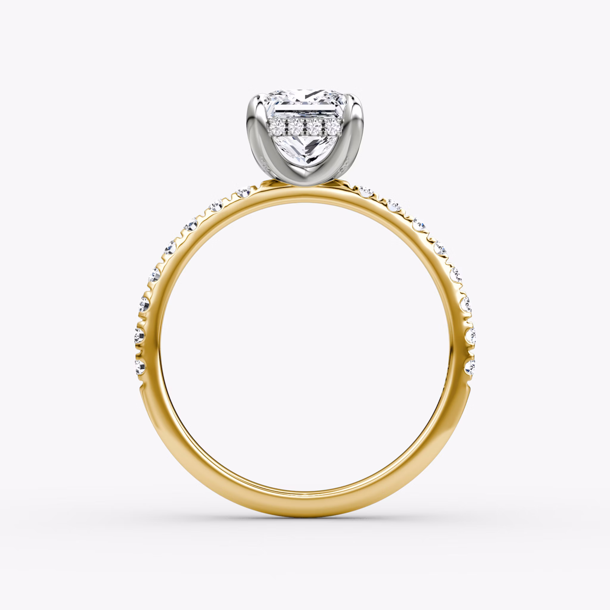 The Classic Hidden Halo | Princess | 18k | Yellow Gold and Platinum | bandAccent: Pavé | bandWidth: large | prongStyle: Plain | diamondOrientation: vertical | caratWeight: other