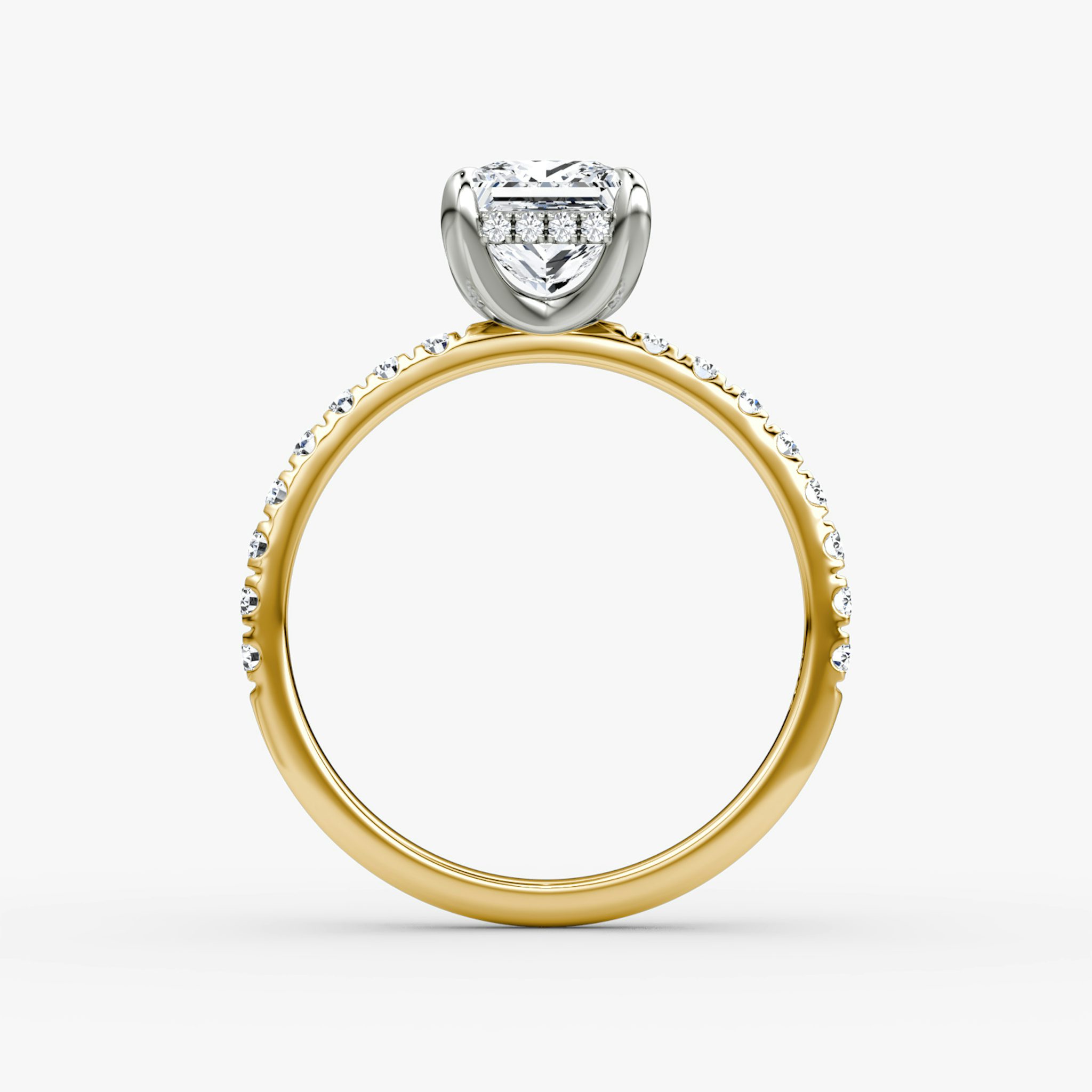 The Classic Hidden Halo | Princess | 18k | Yellow Gold and Platinum | bandAccent: Pavé | bandWidth: large | prongStyle: Plain | diamondOrientation: vertical | caratWeight: other