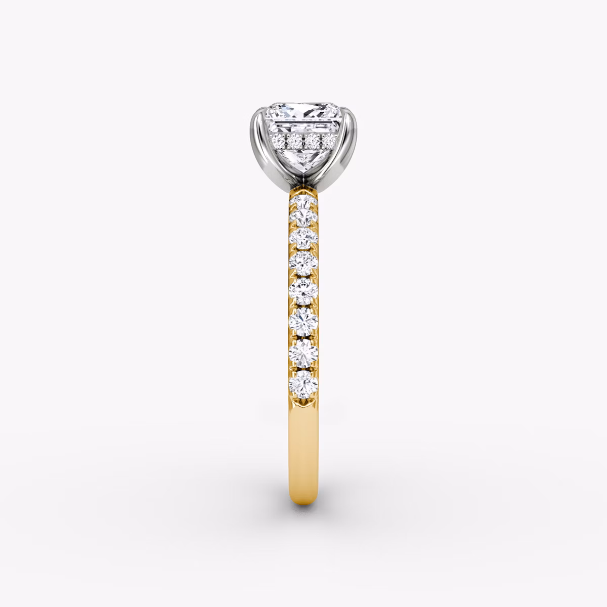The Classic Hidden Halo | Princess | 18k | Yellow Gold and Platinum | bandAccent: Pavé | bandWidth: large | prongStyle: Plain | diamondOrientation: vertical | caratWeight: other