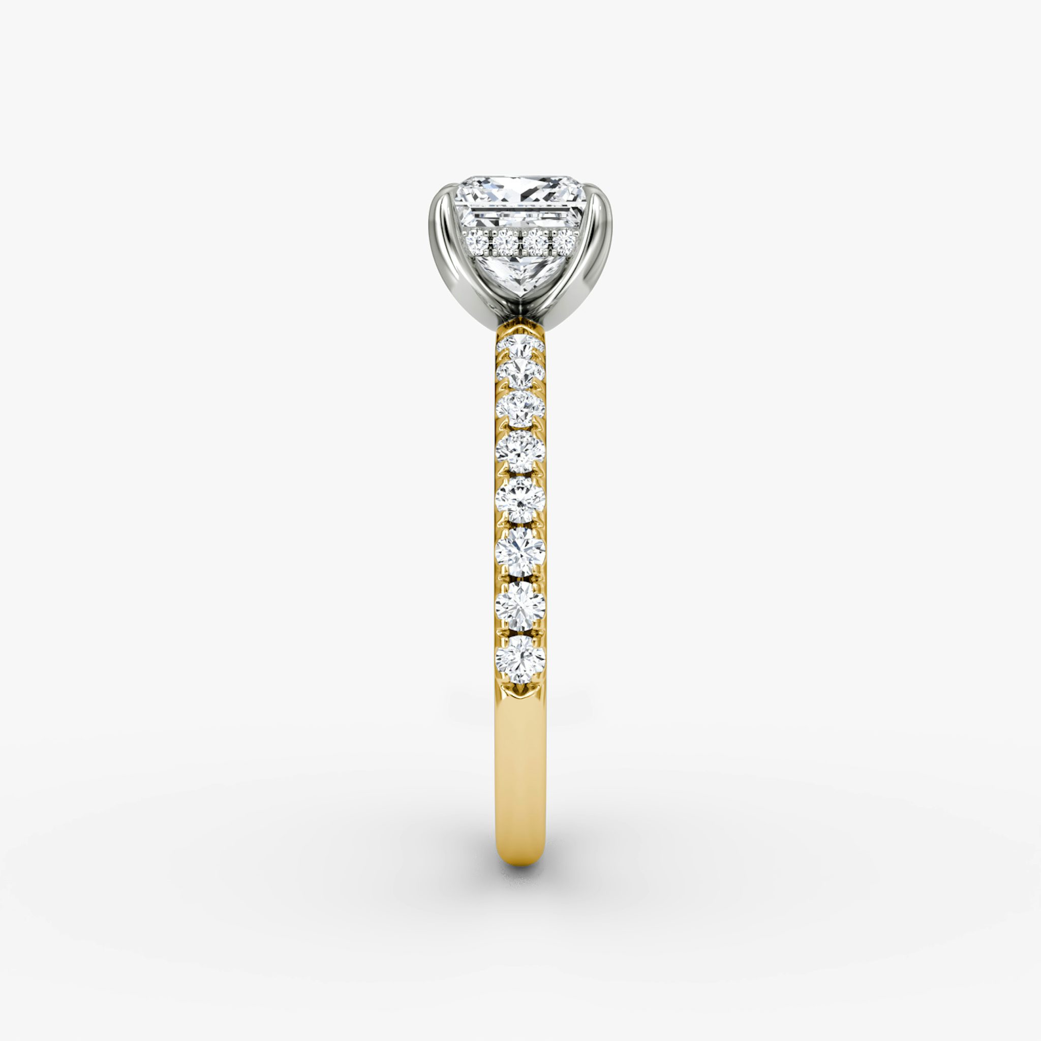 The Classic Hidden Halo | Princess | 18k | Yellow Gold and Platinum | bandAccent: Pavé | bandWidth: large | prongStyle: Plain | diamondOrientation: vertical | caratWeight: other