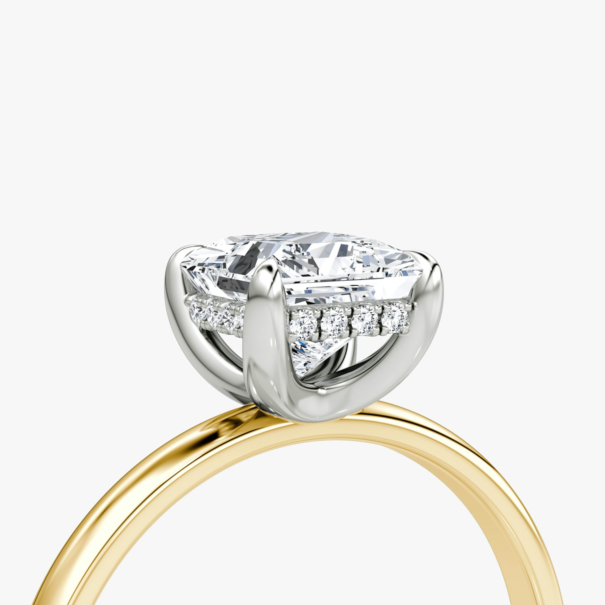 The Classic Hidden Halo | Princess | 18k | Yellow Gold and Platinum | bandAccent: Plain | bandWidth: large | prongStyle: Plain | diamondOrientation: vertical | caratWeight: other
