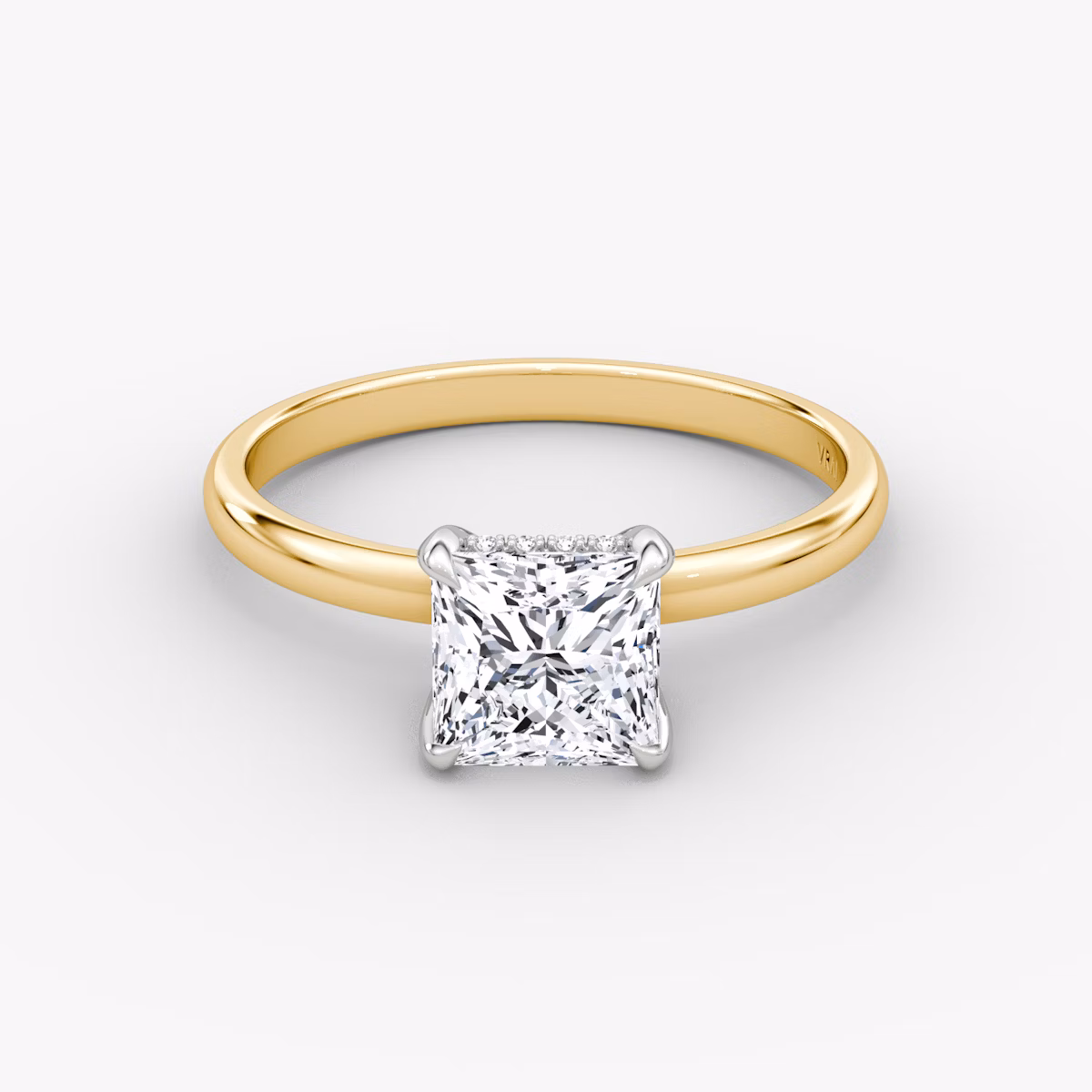 The Classic Hidden Halo | Princess | 18k | Yellow Gold and Platinum | bandAccent: Plain | bandWidth: large | prongStyle: Plain | diamondOrientation: vertical | caratWeight: other