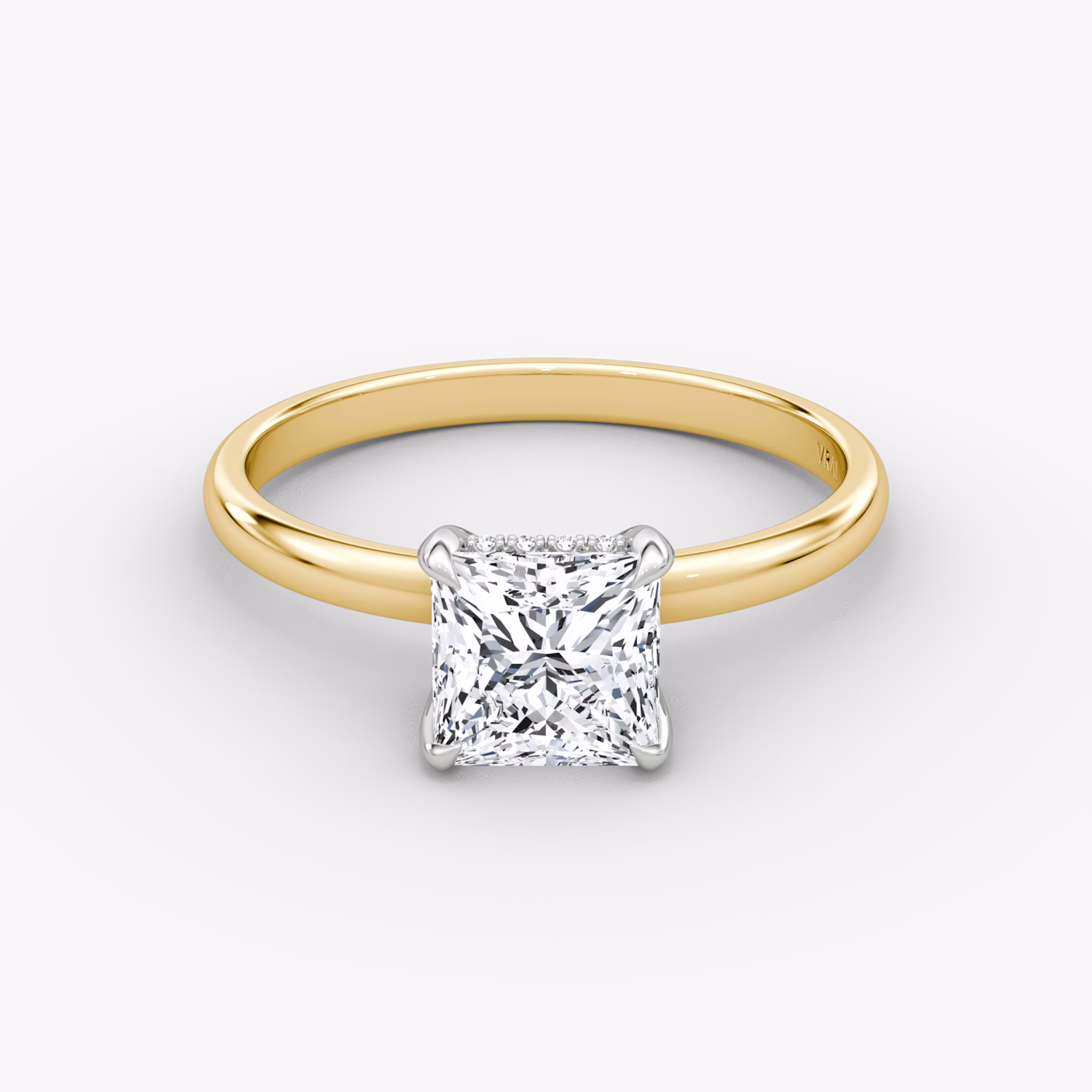 The Classic Hidden Halo | Princess | 18k | Yellow Gold and Platinum | bandAccent: Plain | bandWidth: large | prongStyle: Plain | diamondOrientation: vertical | caratWeight: other