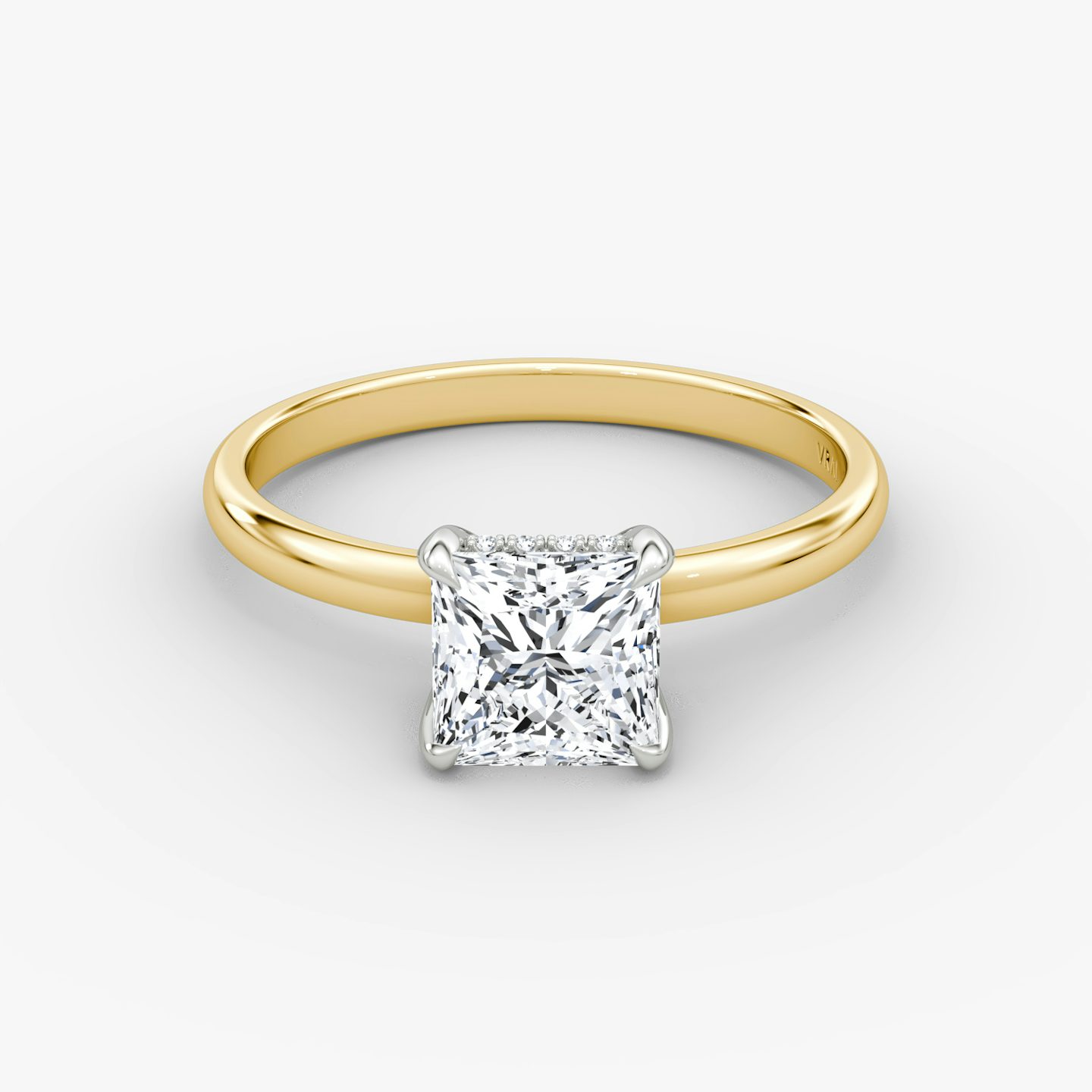 The Classic Hidden Halo | Princess | 18k | Yellow Gold and Platinum | bandAccent: Plain | bandWidth: large | prongStyle: Plain | diamondOrientation: vertical | caratWeight: other