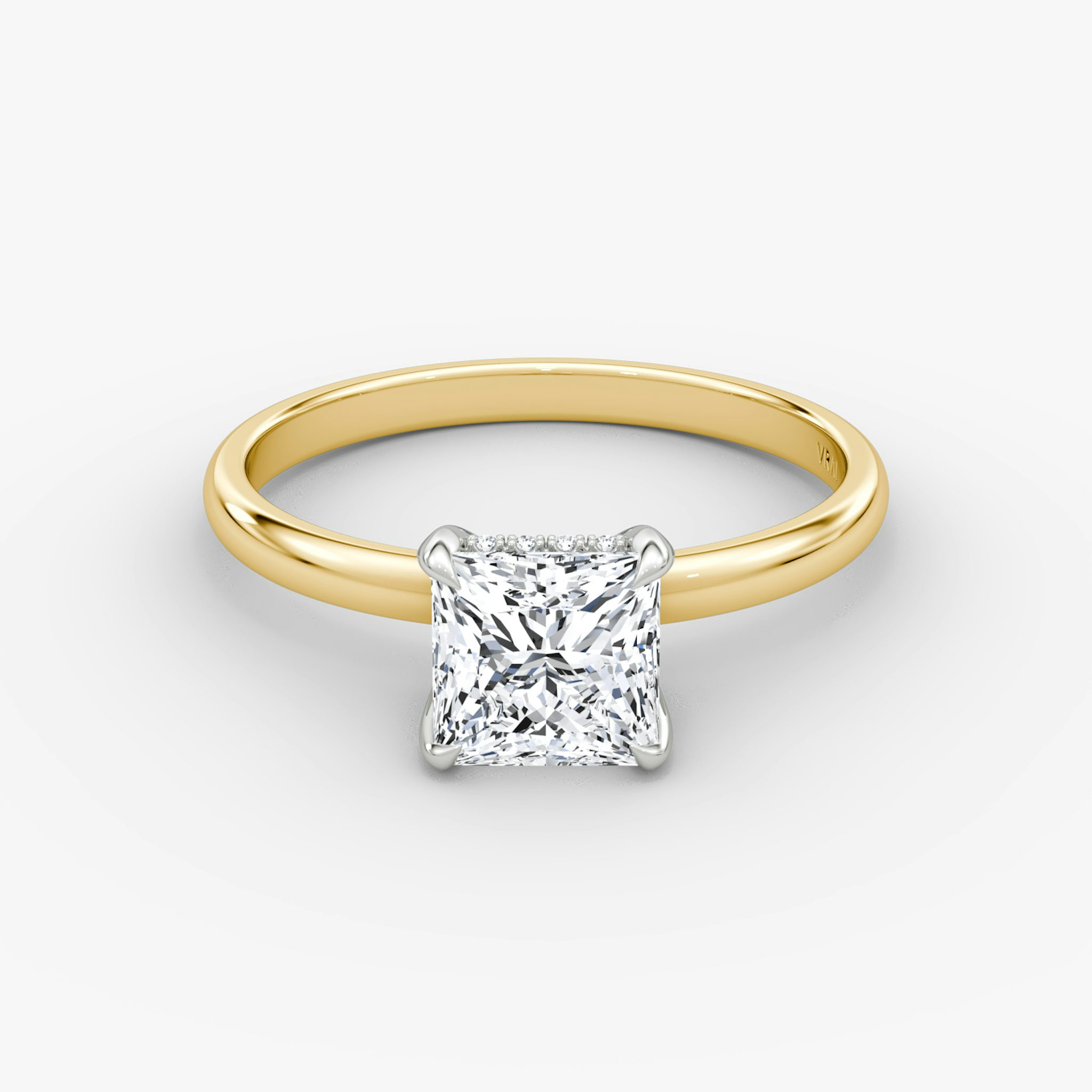 The Classic Hidden Halo | Princess | 18k | Yellow Gold and Platinum | bandAccent: Plain | bandWidth: large | prongStyle: Plain | diamondOrientation: vertical | caratWeight: other