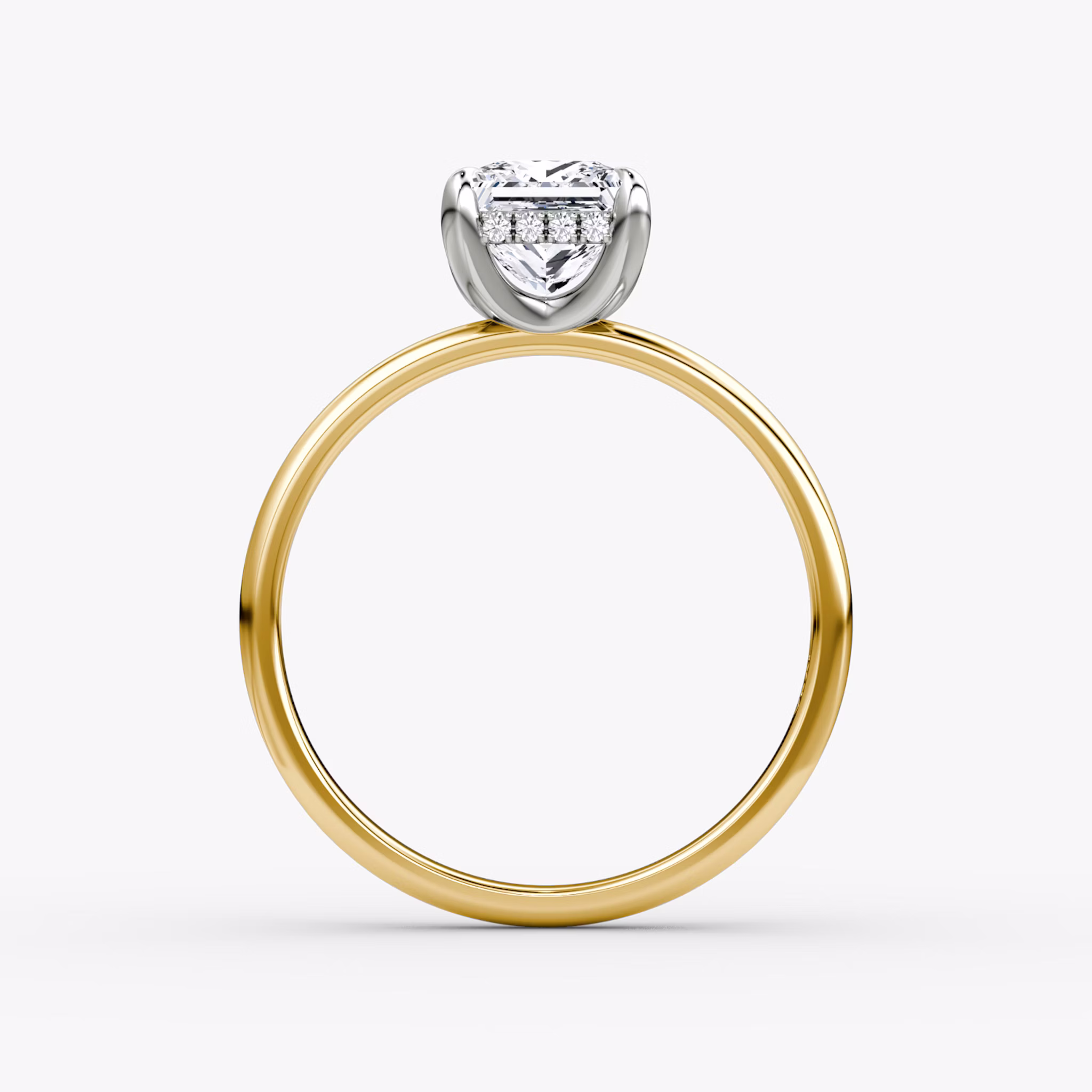 The Classic Hidden Halo | Princess | 18k | Yellow Gold and Platinum | bandAccent: Plain | bandWidth: large | prongStyle: Plain | diamondOrientation: vertical | caratWeight: other