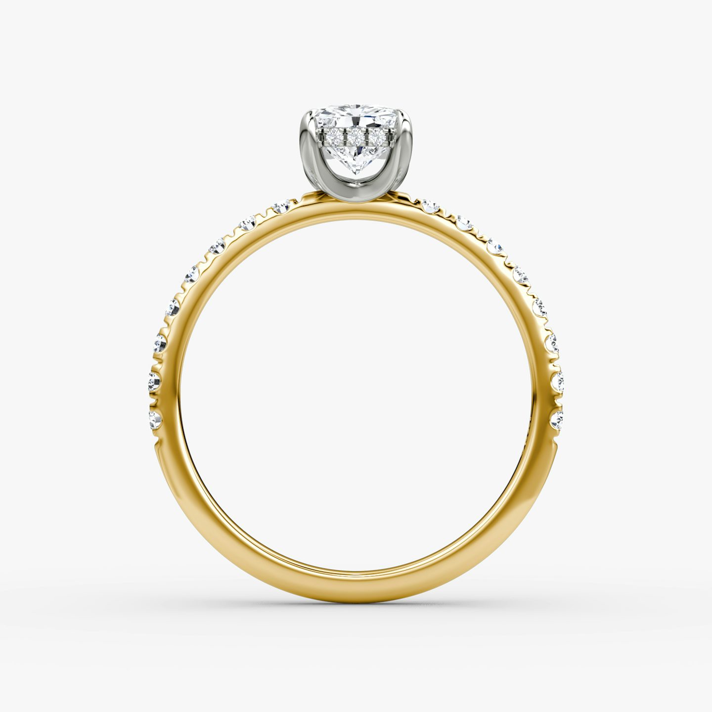 The Classic Hidden Halo | Radiant | 18k | Yellow Gold and Platinum | bandAccent: Pavé | bandWidth: large | prongStyle: Plain | diamondOrientation: vertical | caratWeight: other