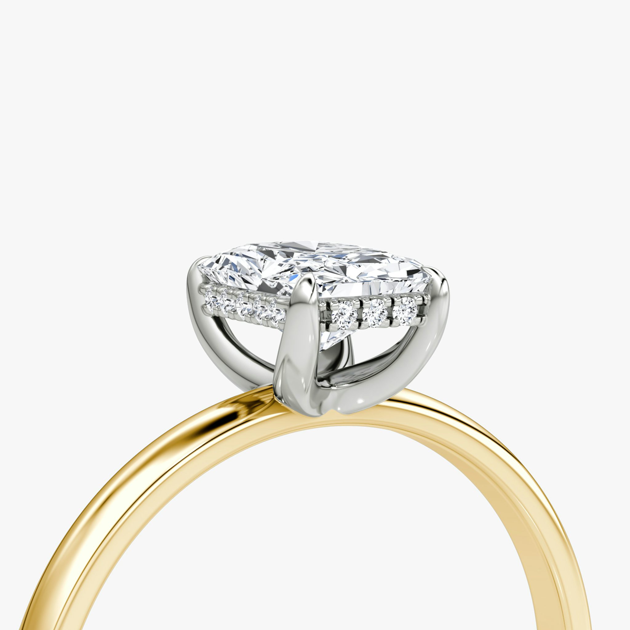 The Classic Hidden Halo | Radiant | 18k | Yellow Gold and Platinum | bandAccent: Plain | bandWidth: large | prongStyle: Plain | diamondOrientation: vertical | caratWeight: other