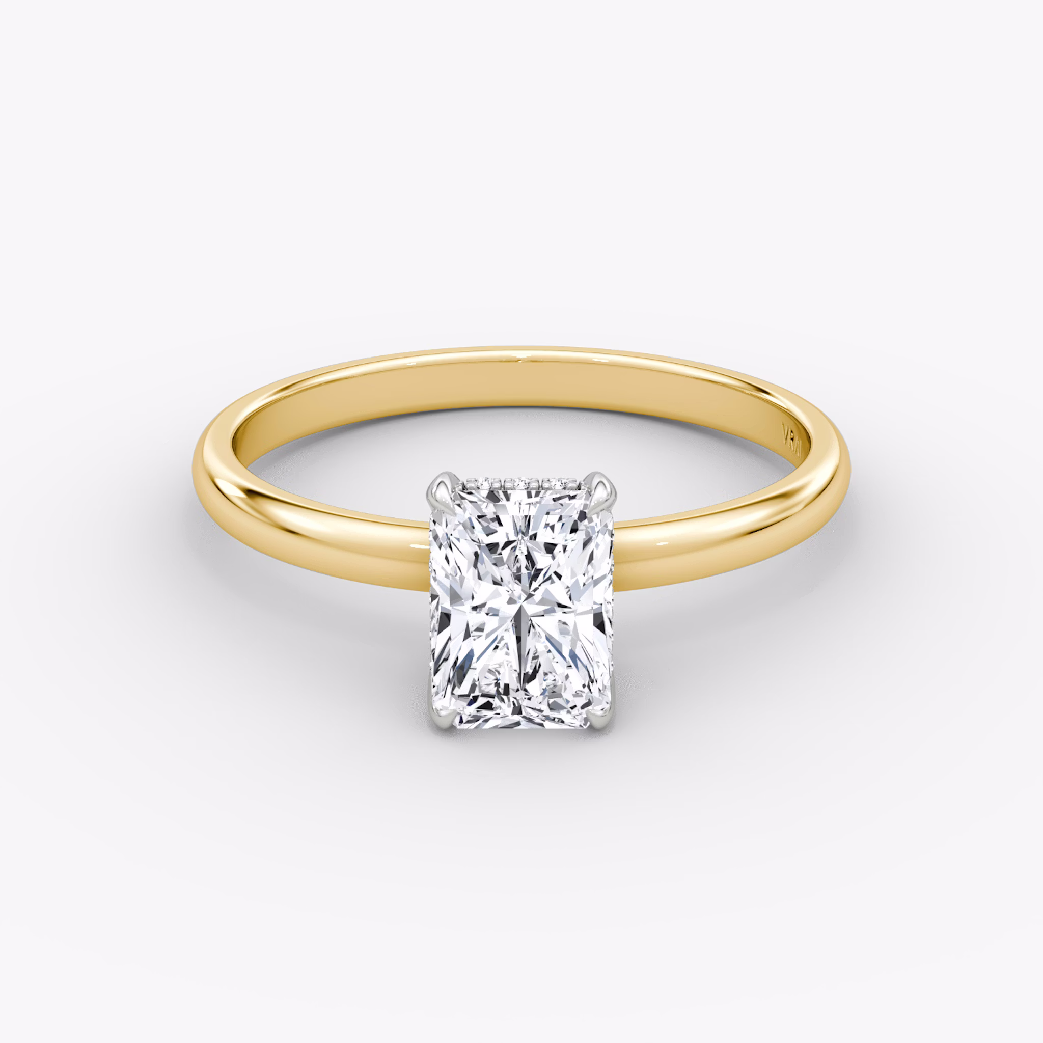 The Classic Hidden Halo | Radiant | 18k | Yellow Gold and Platinum | bandAccent: Plain | bandWidth: large | prongStyle: Plain | diamondOrientation: vertical | caratWeight: other