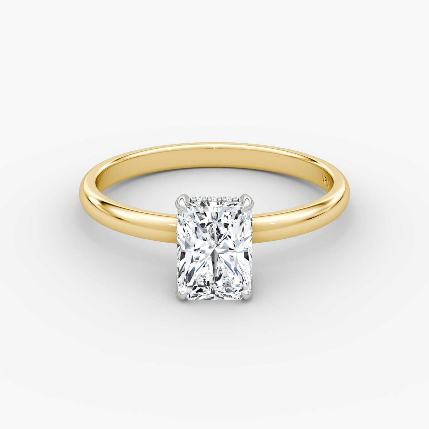 The Classic Hidden Halo | Radiant | 18k | Yellow Gold and Platinum | bandAccent: Plain | bandWidth: large | prongStyle: Plain | diamondOrientation: vertical | caratWeight: other