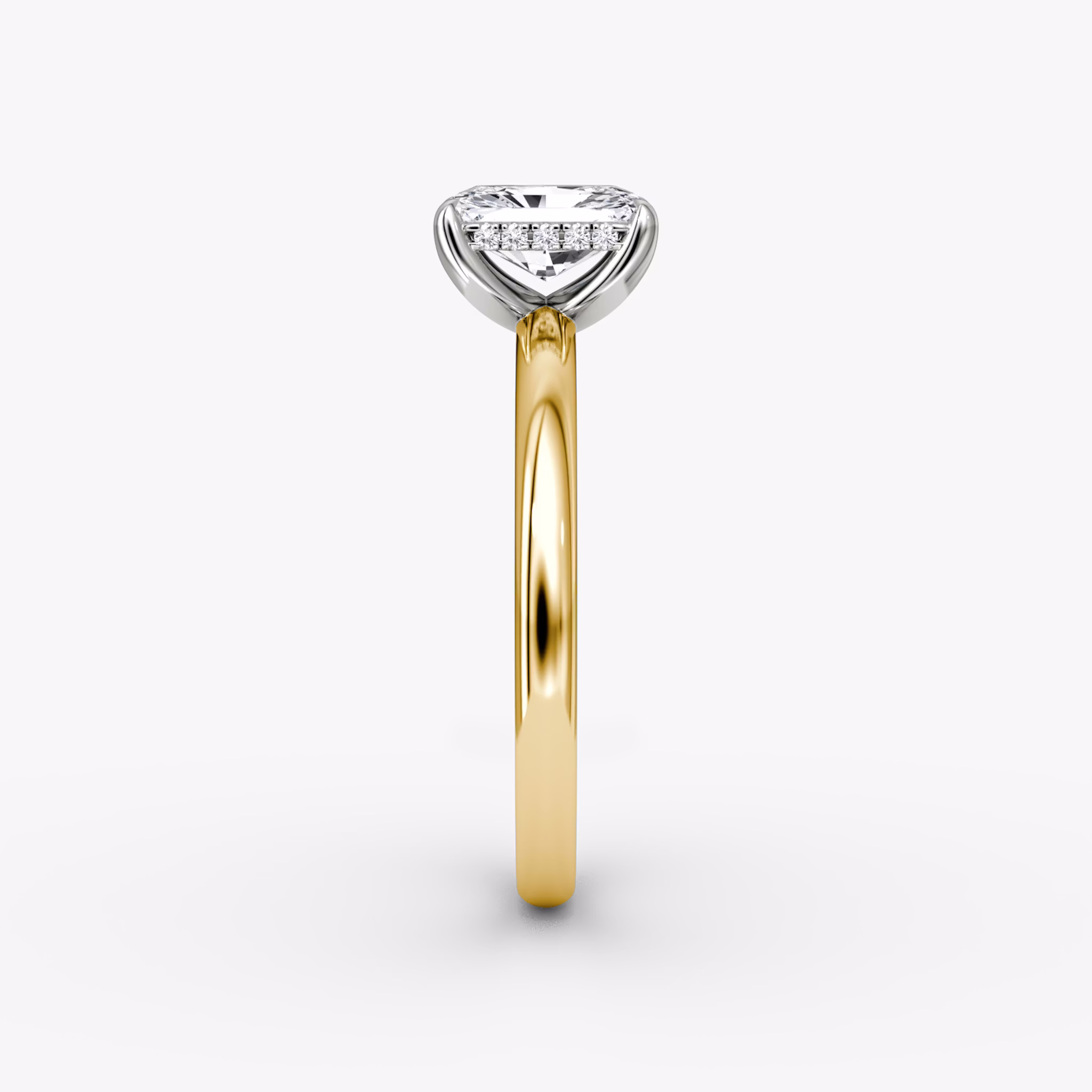 The Classic Hidden Halo | Radiant | 18k | Yellow Gold and Platinum | bandAccent: Plain | bandWidth: large | prongStyle: Plain | diamondOrientation: vertical | caratWeight: other