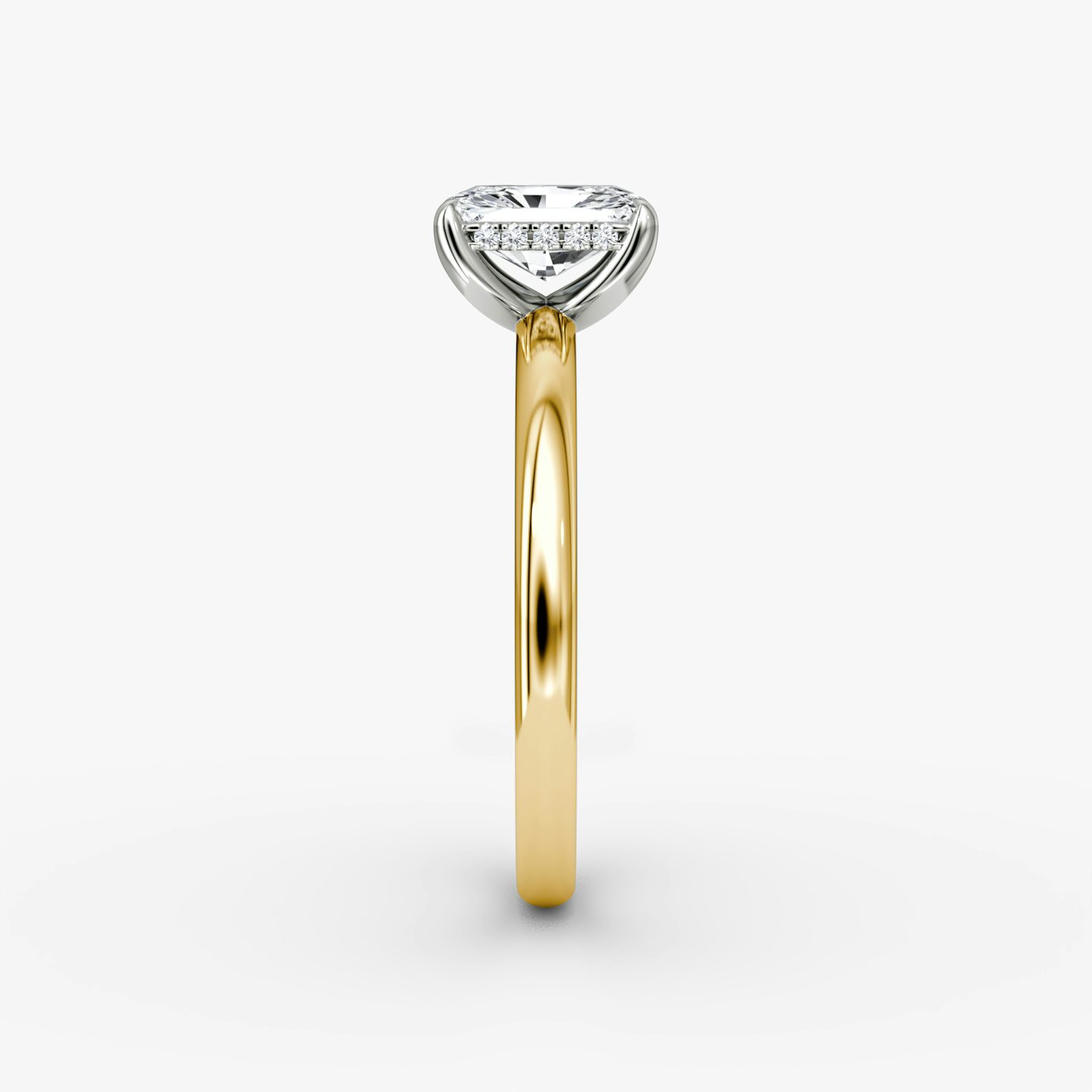 The Classic Hidden Halo | Radiant | 18k | Yellow Gold and Platinum | bandAccent: Plain | bandWidth: large | prongStyle: Plain | diamondOrientation: vertical | caratWeight: other