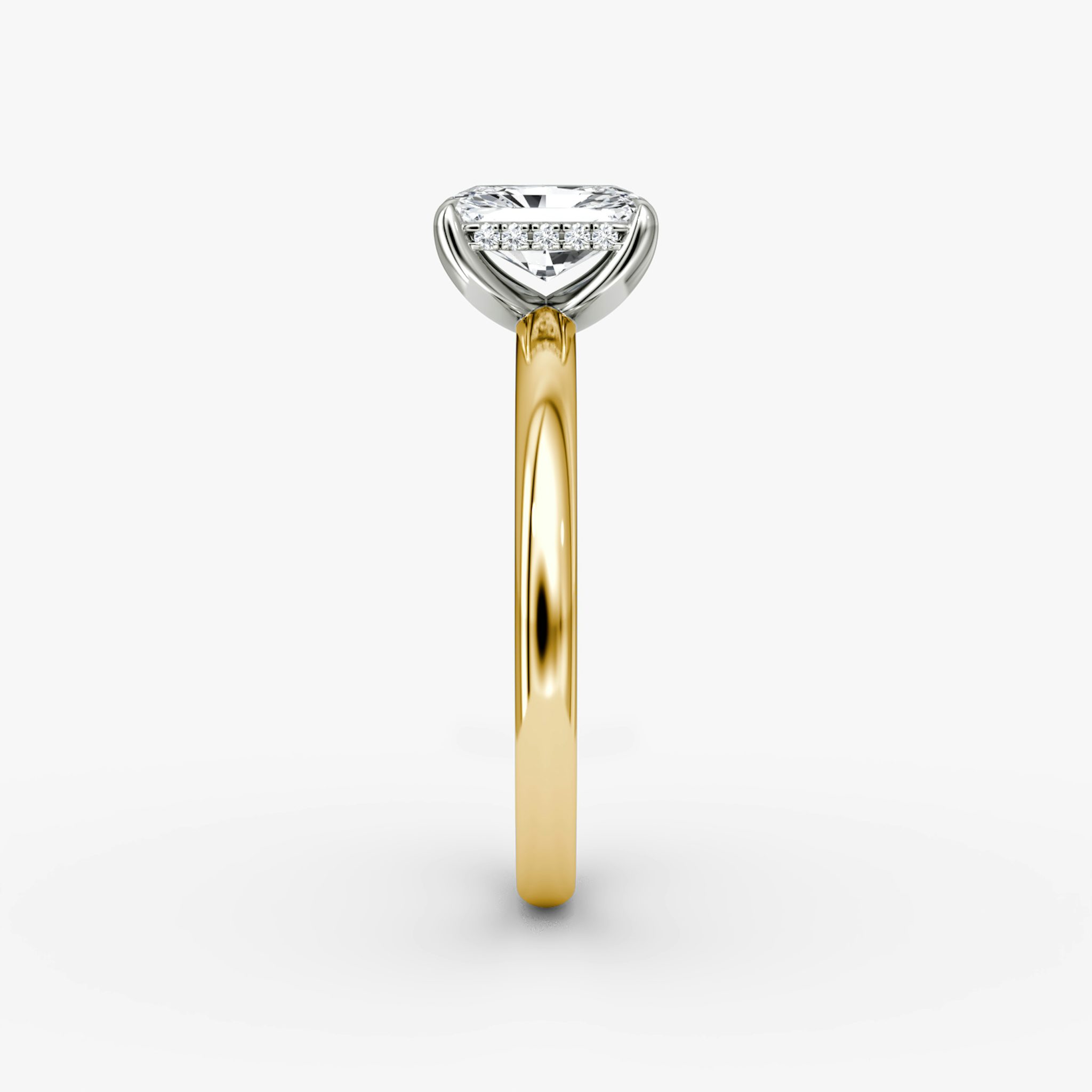 The Classic Hidden Halo | Radiant | 18k | Yellow Gold and Platinum | bandAccent: Plain | bandWidth: large | prongStyle: Plain | diamondOrientation: vertical | caratWeight: other