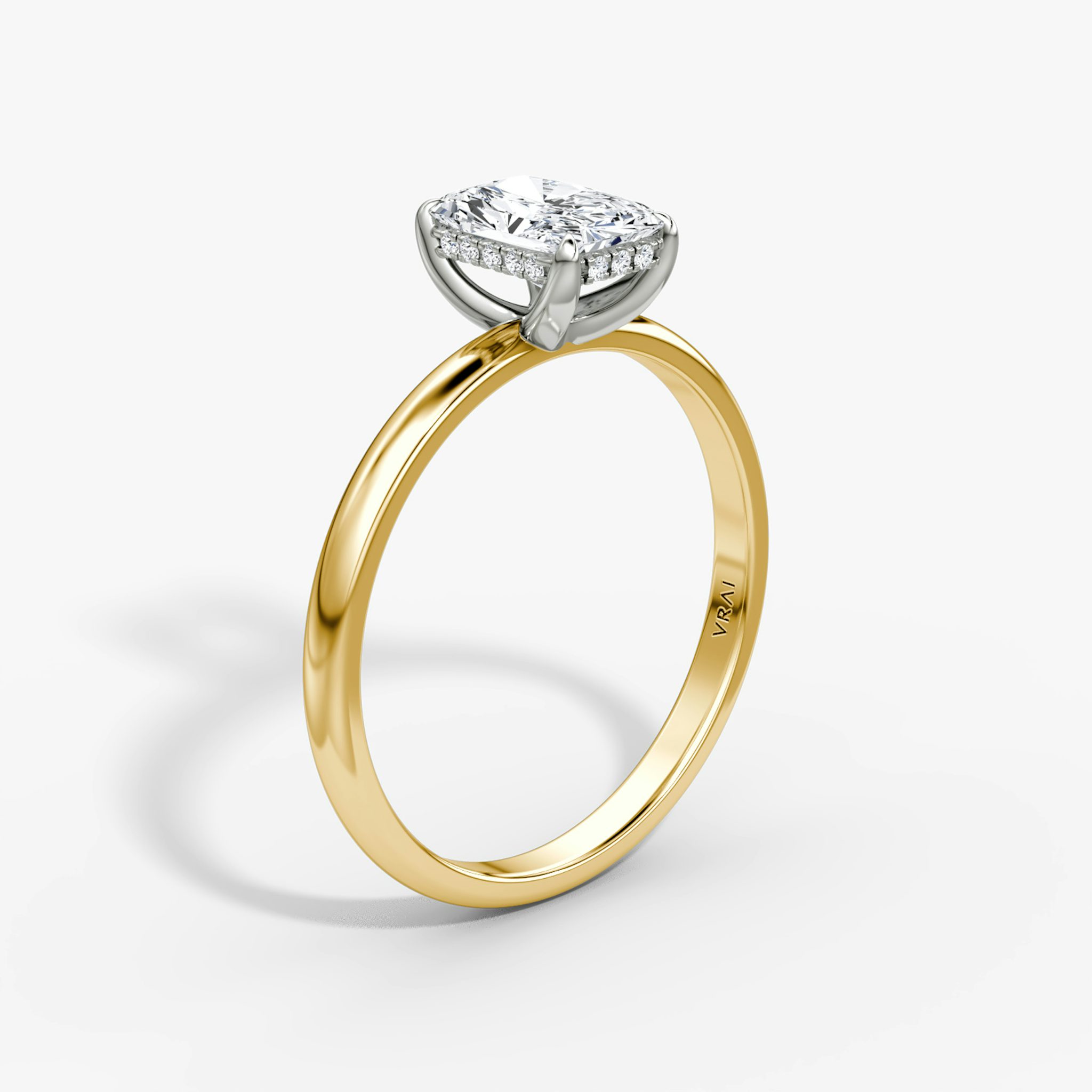 The Classic Hidden Halo | Radiant | 18k | Yellow Gold and Platinum | bandAccent: Plain | bandWidth: large | prongStyle: Plain | diamondOrientation: vertical | caratWeight: other