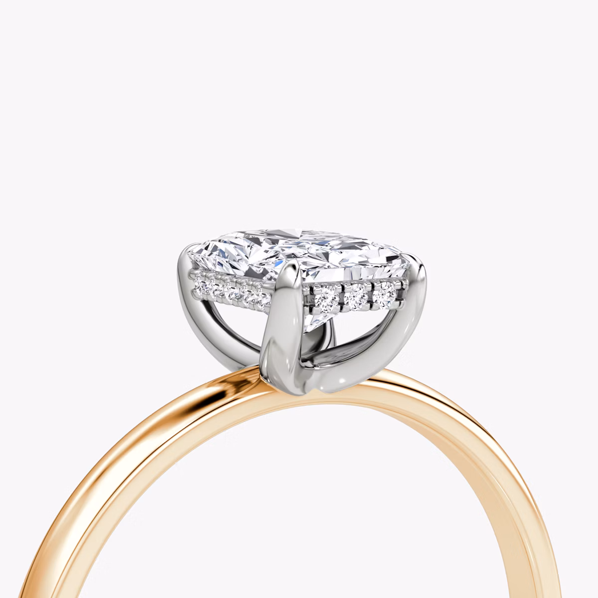 The Classic Hidden Halo | Radiant | 14k | Rose Gold and Platinum | bandAccent: Plain | bandWidth: large | prongStyle: Plain | diamondOrientation: vertical | caratWeight: other
