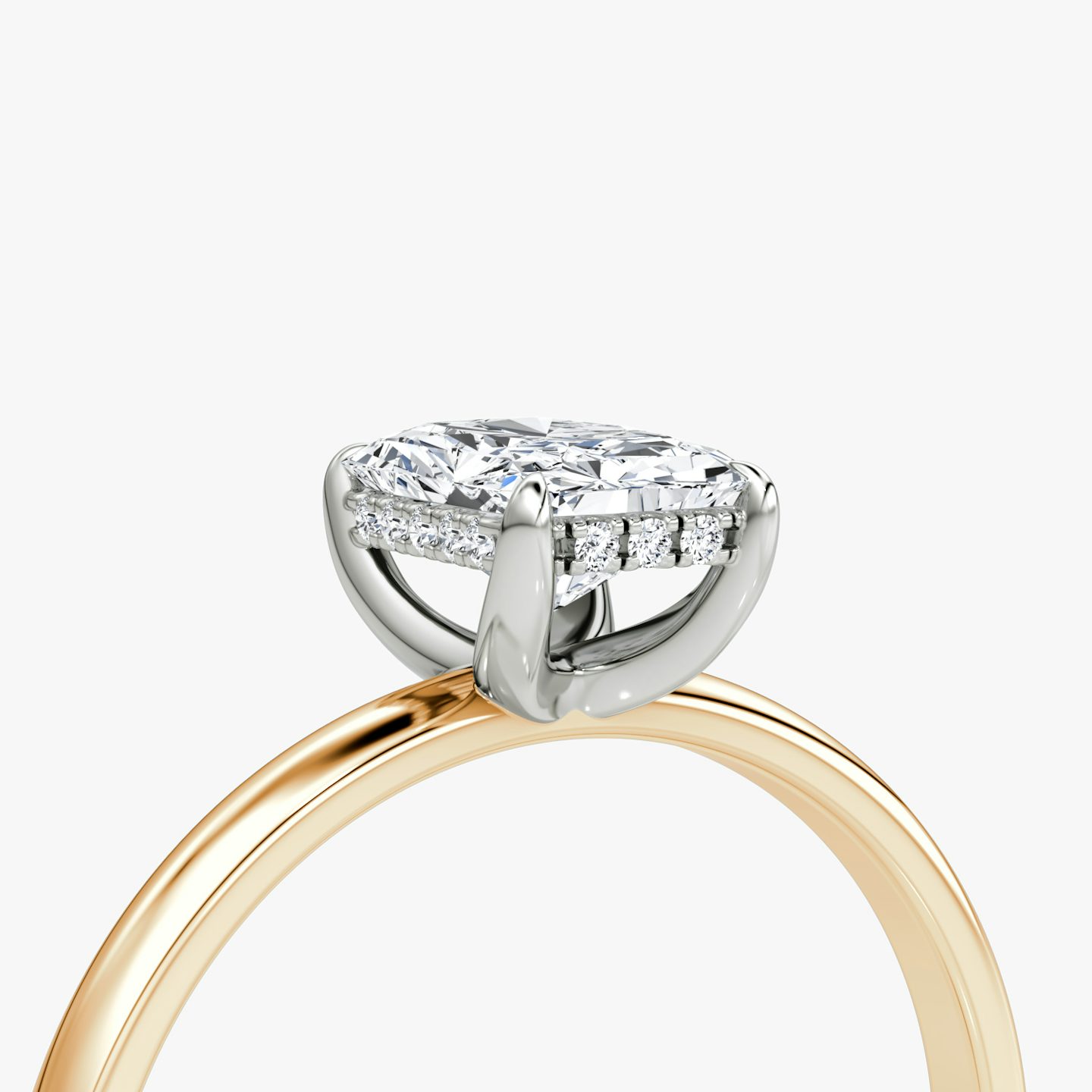 The Classic Hidden Halo | Radiant | 14k | Rose Gold and Platinum | bandAccent: Plain | bandWidth: large | prongStyle: Plain | diamondOrientation: vertical | caratWeight: other