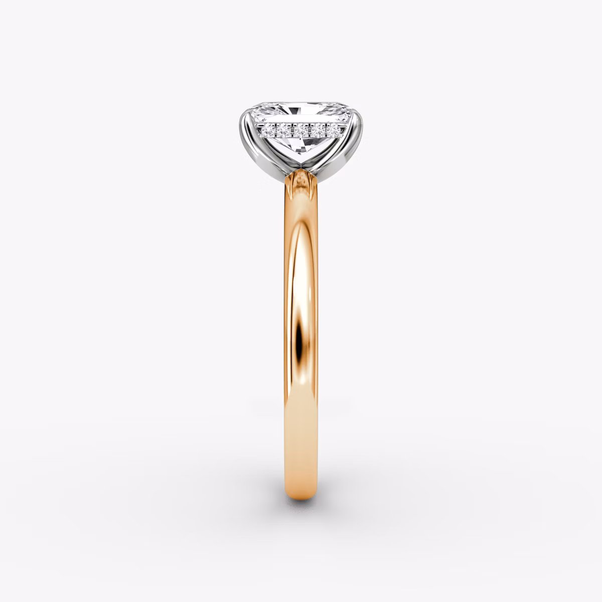 The Classic Hidden Halo | Radiant | 14k | Rose Gold and Platinum | bandAccent: Plain | bandWidth: large | prongStyle: Plain | diamondOrientation: vertical | caratWeight: other