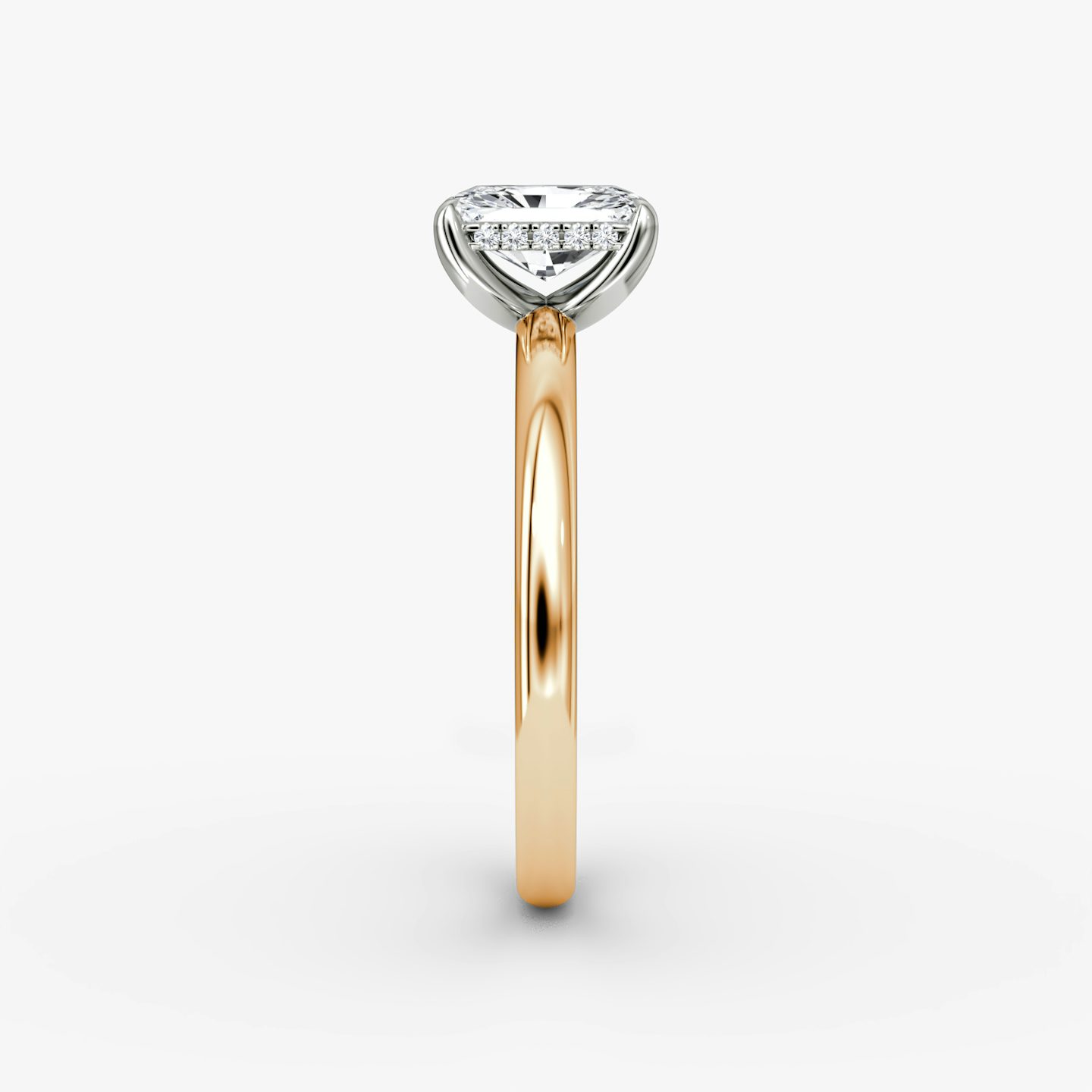 The Classic Hidden Halo | Radiant | 14k | Rose Gold and Platinum | bandAccent: Plain | bandWidth: large | prongStyle: Plain | diamondOrientation: vertical | caratWeight: other