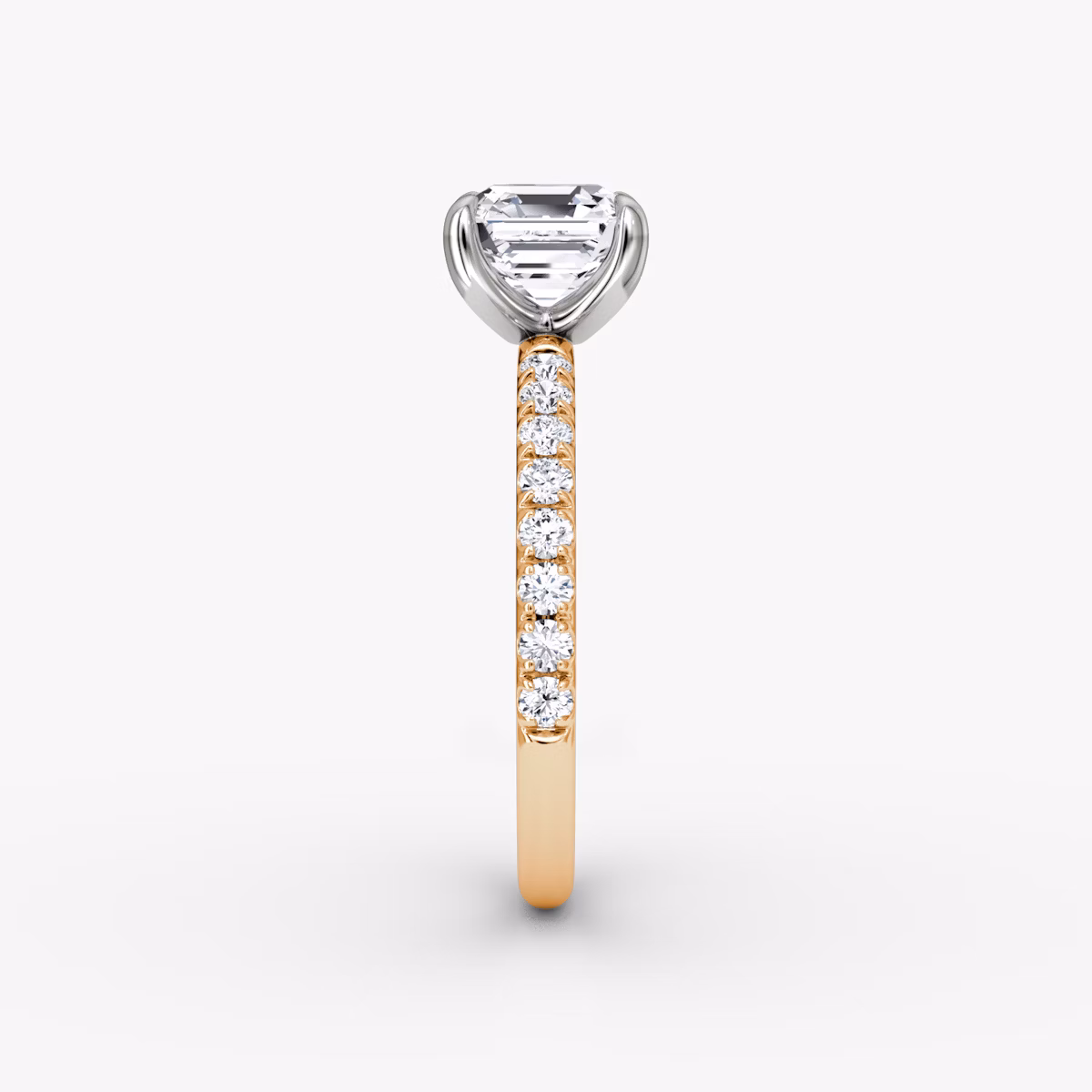 The Classic | Asscher | 14k | Rose Gold and Platinum | bandAccent: Pavé | bandWidth: large | diamondOrientation: vertical | caratWeight: other