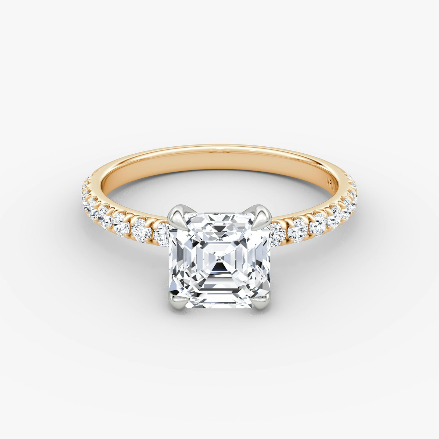The Classic | Asscher | 14k | Rose Gold and Platinum | bandAccent: Pavé | bandWidth: large | diamondOrientation: vertical | caratWeight: other